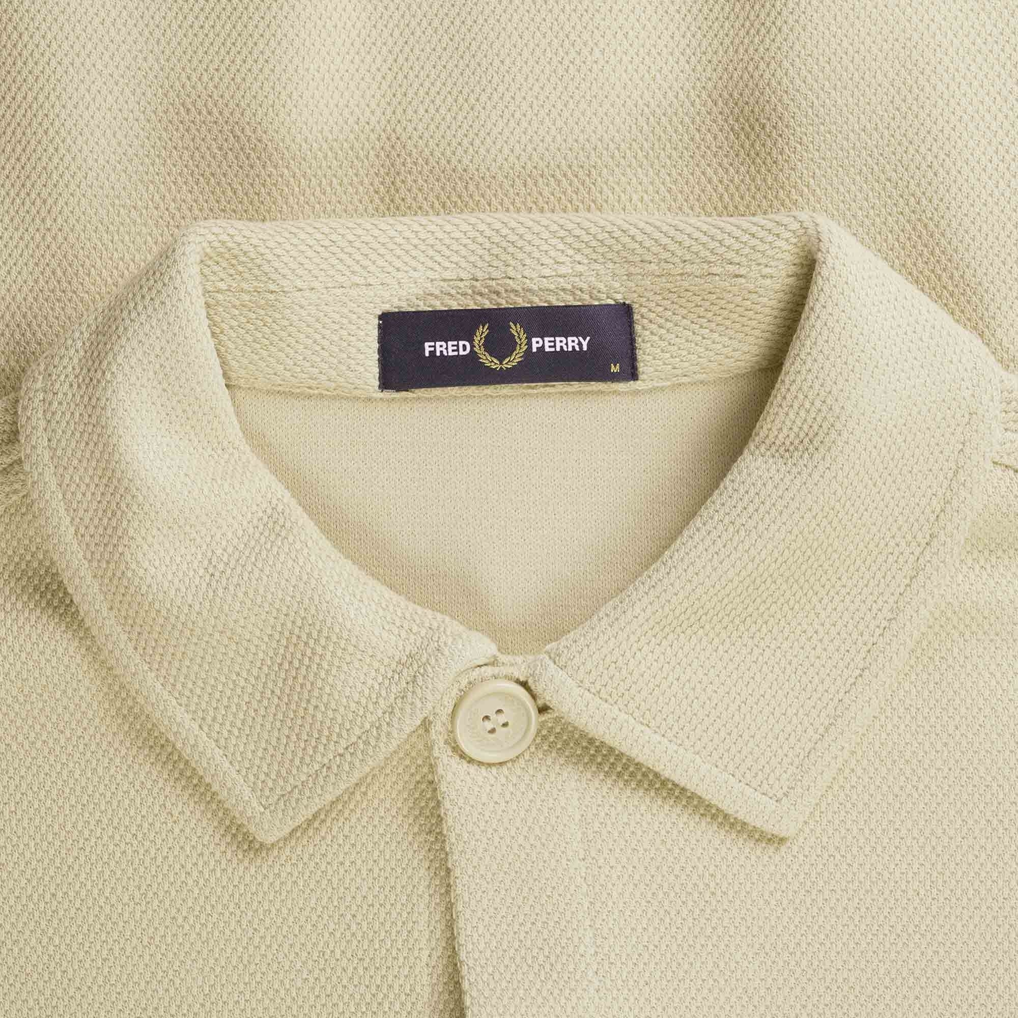 Fred Perry Button Through Long Sleeve Polo Shirt - Oatmeal