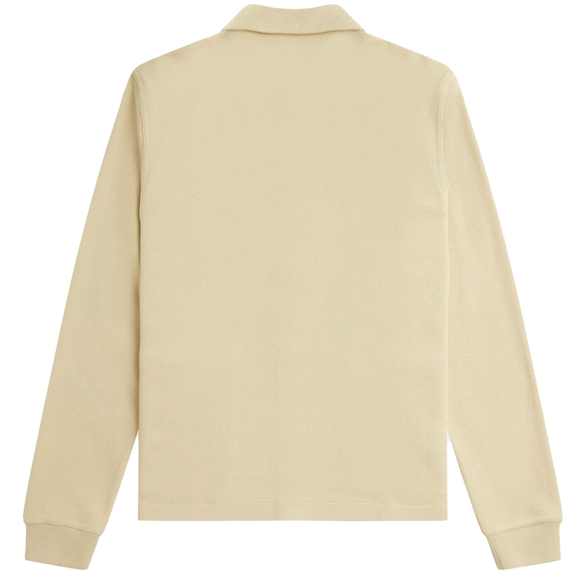 Fred Perry Button Through Long Sleeve Polo Shirt - Oatmeal