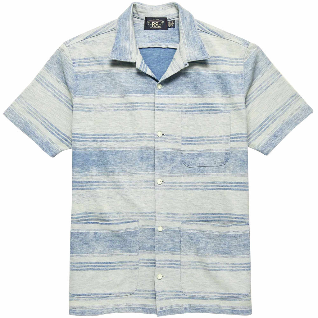 RRL by Ralph Lauren Striped Jersey Camp Shirt - Indigo/Cream