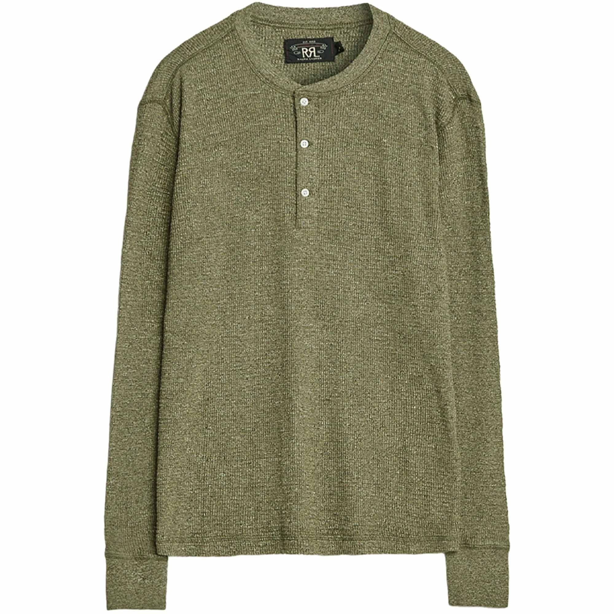 RRL by Ralph Lauren Waffle-Knit Henley Shirt - Green Heather