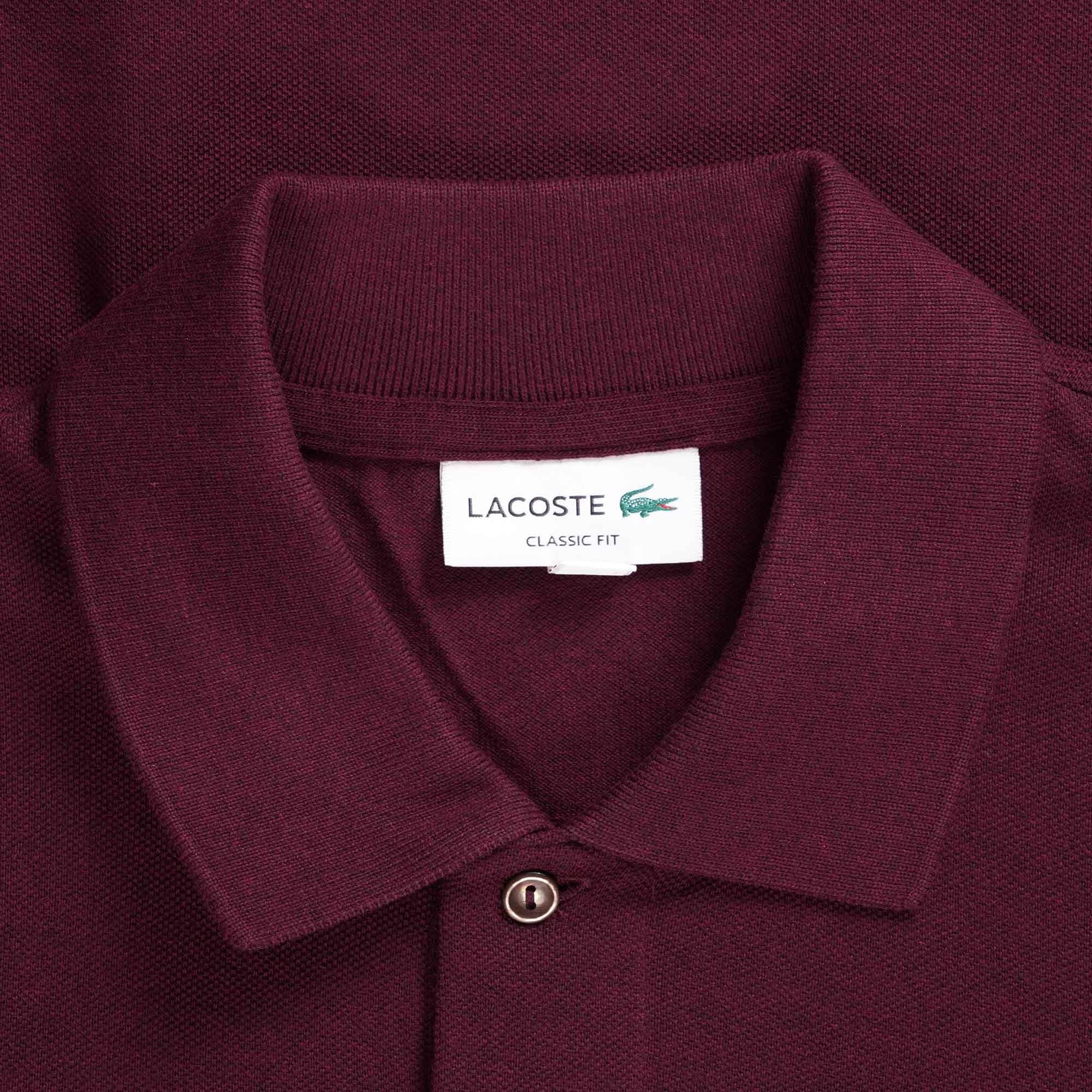 Lacoste L.12.12 Long Sleeve Heathered Cotton Polo Shirt - Bordeaux