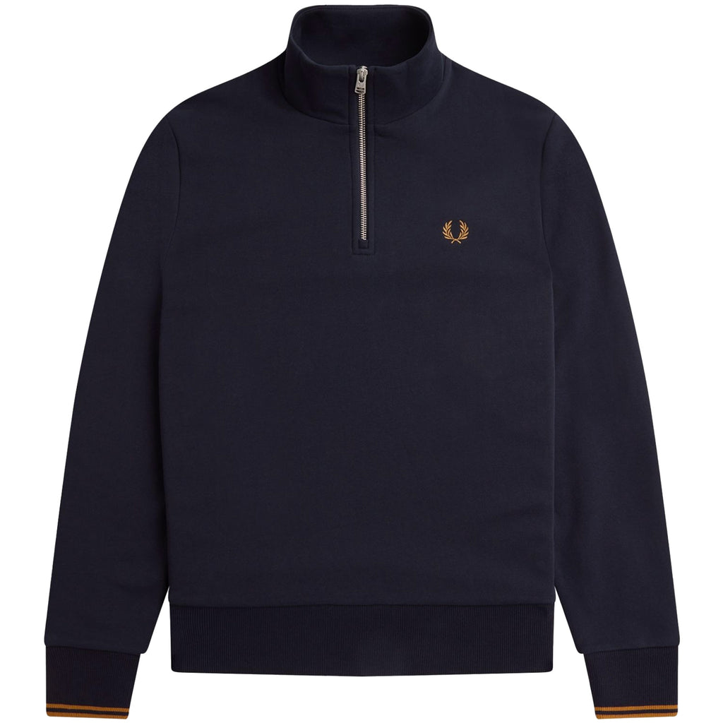 Fred Perry Half Zip Sweatshirt - Navy and Caramel