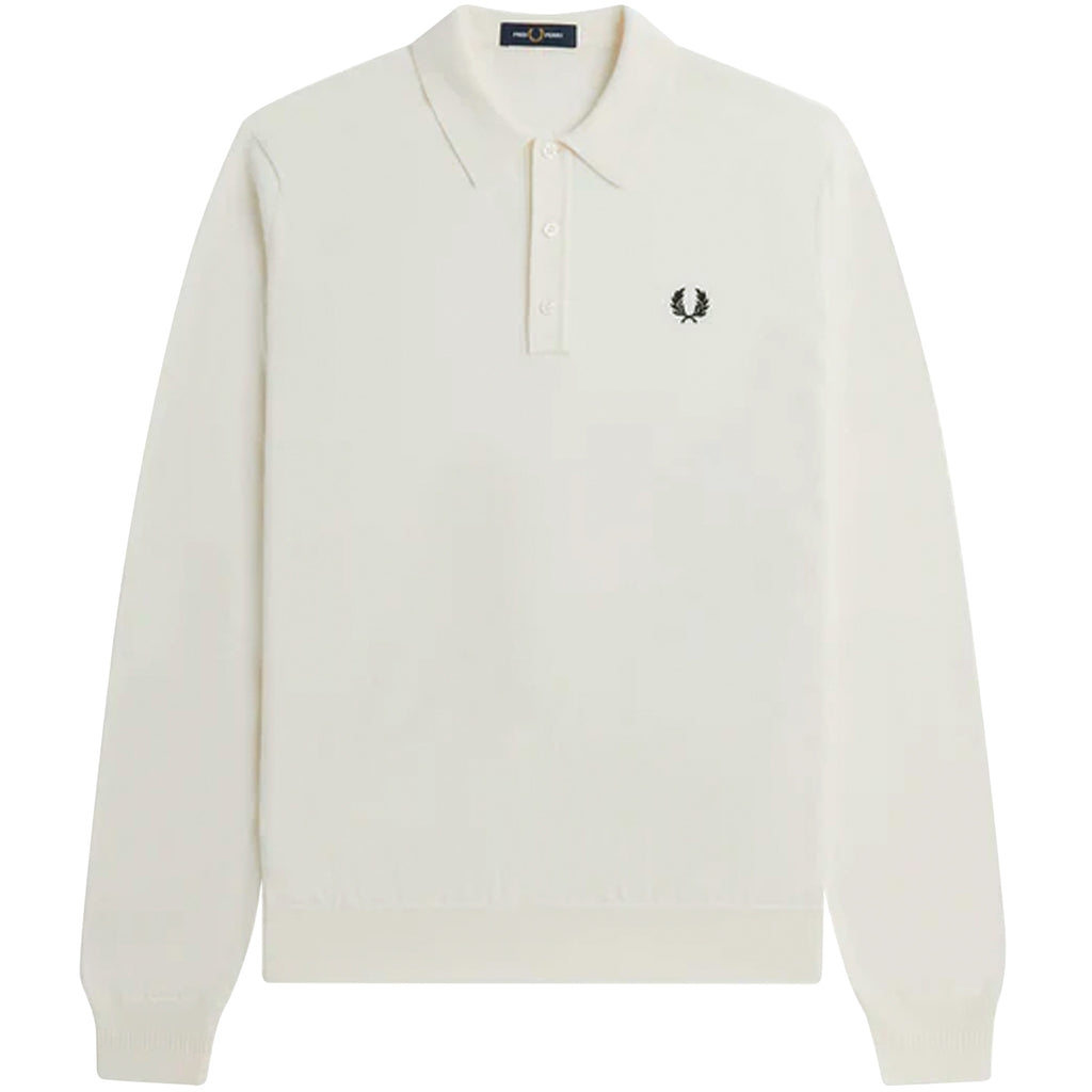 Long Sleeve Knitted Polo Shirt - Ecru