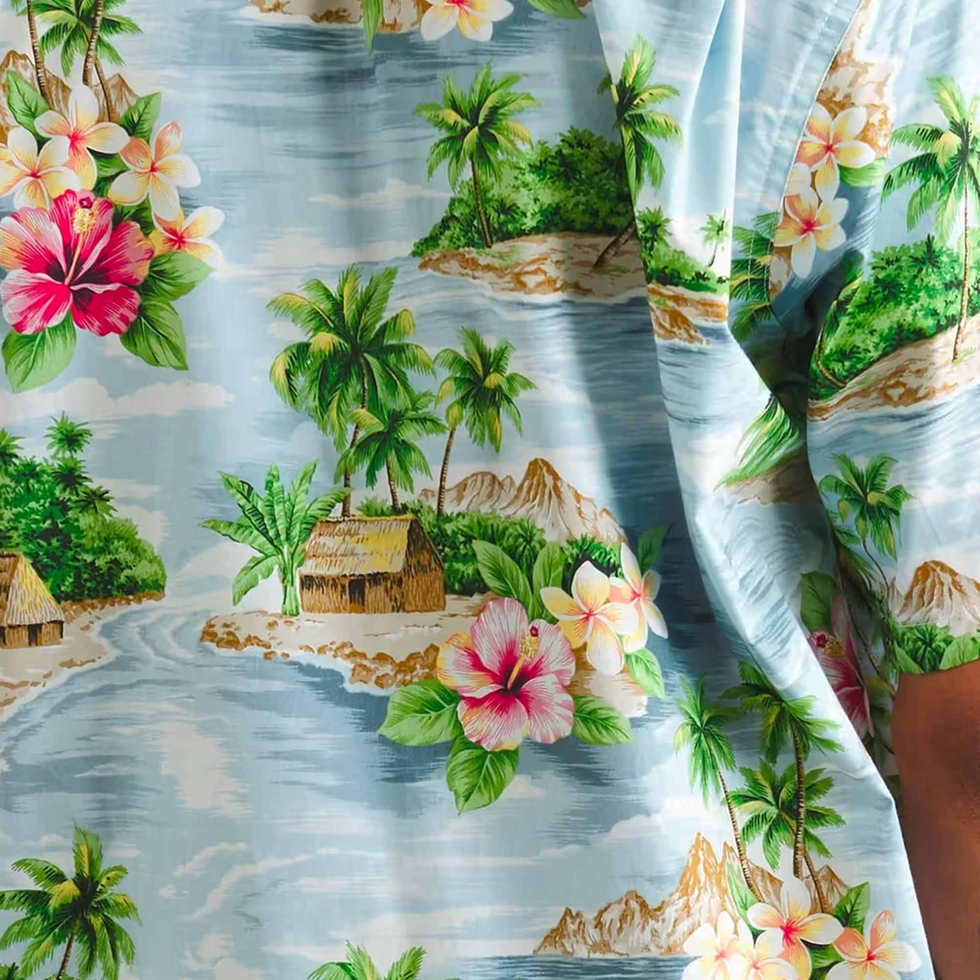 Go Barefoot Convertible-Collar Printed Cotton Shirt - Fiji Powder
