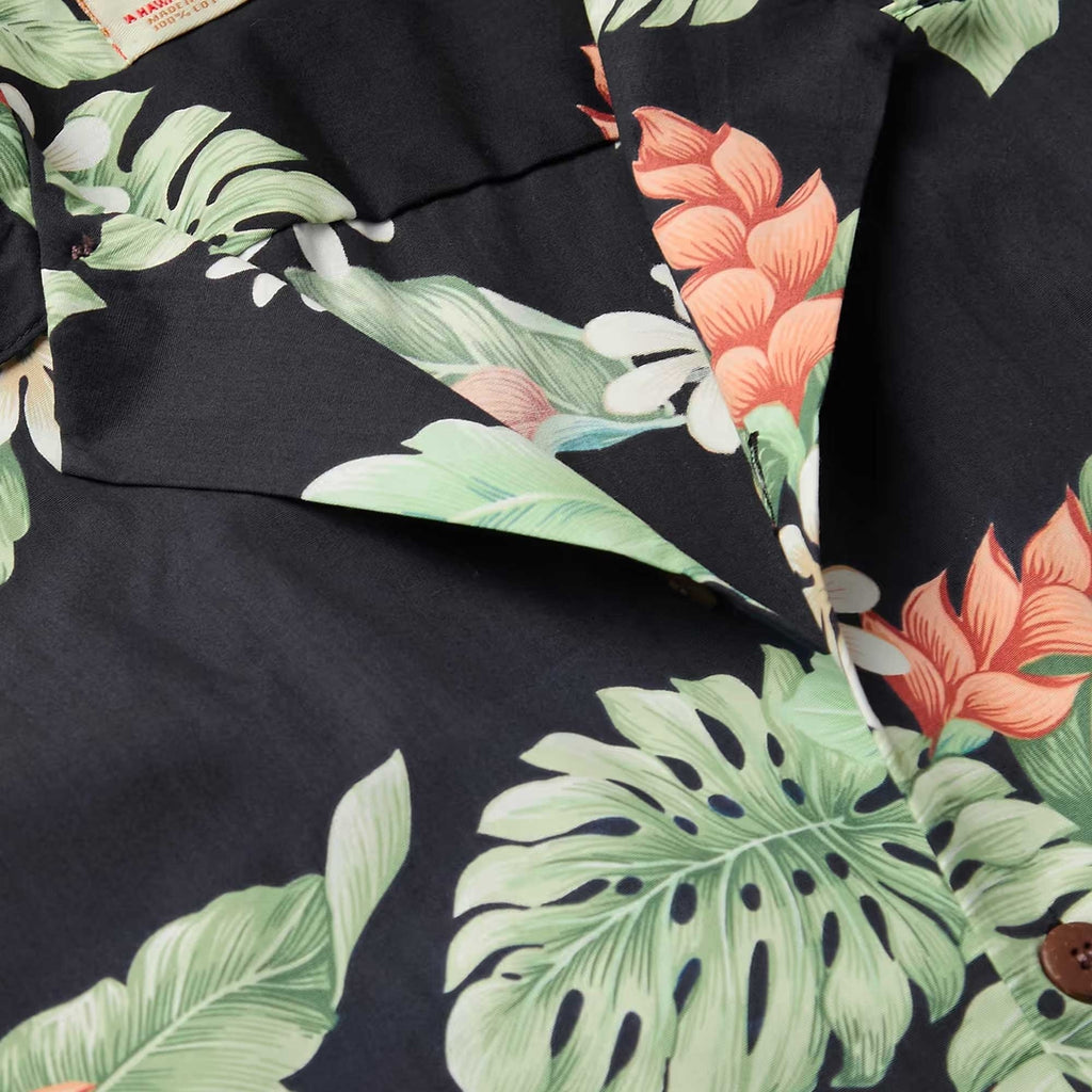 Go Barefoot Convertible-Collar Printed Cotton Shirt - Tiare Black