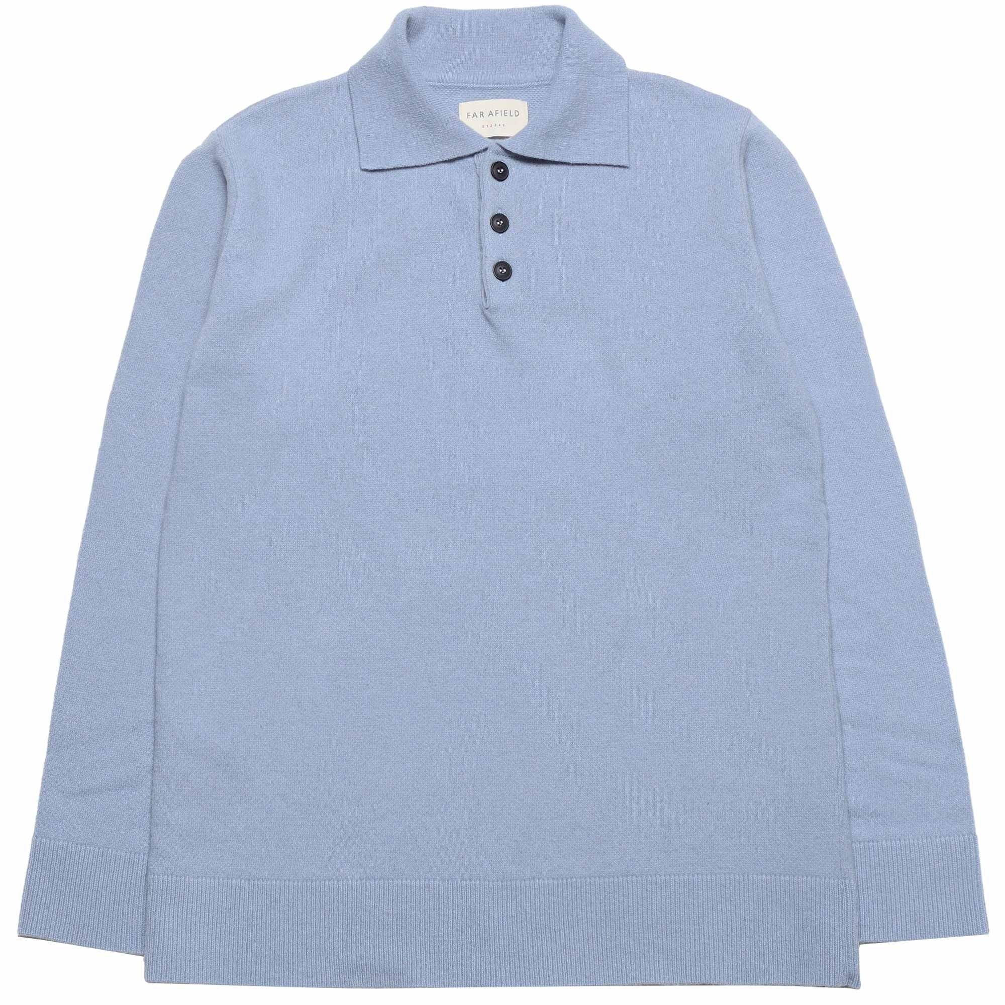 Far Afield Kier Knitted Polo - Silver Blue