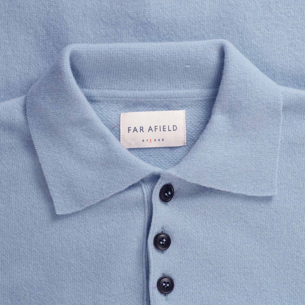Far Afield Kier Knitted Polo - Silver Blue