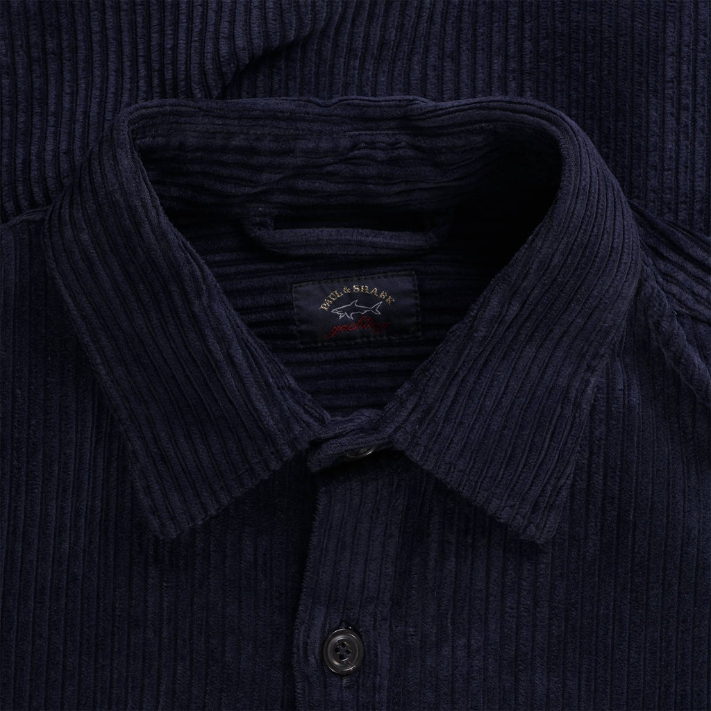 Paul and Shark Garment Dyed Cotton Velvet Overshirt - Navy Blue