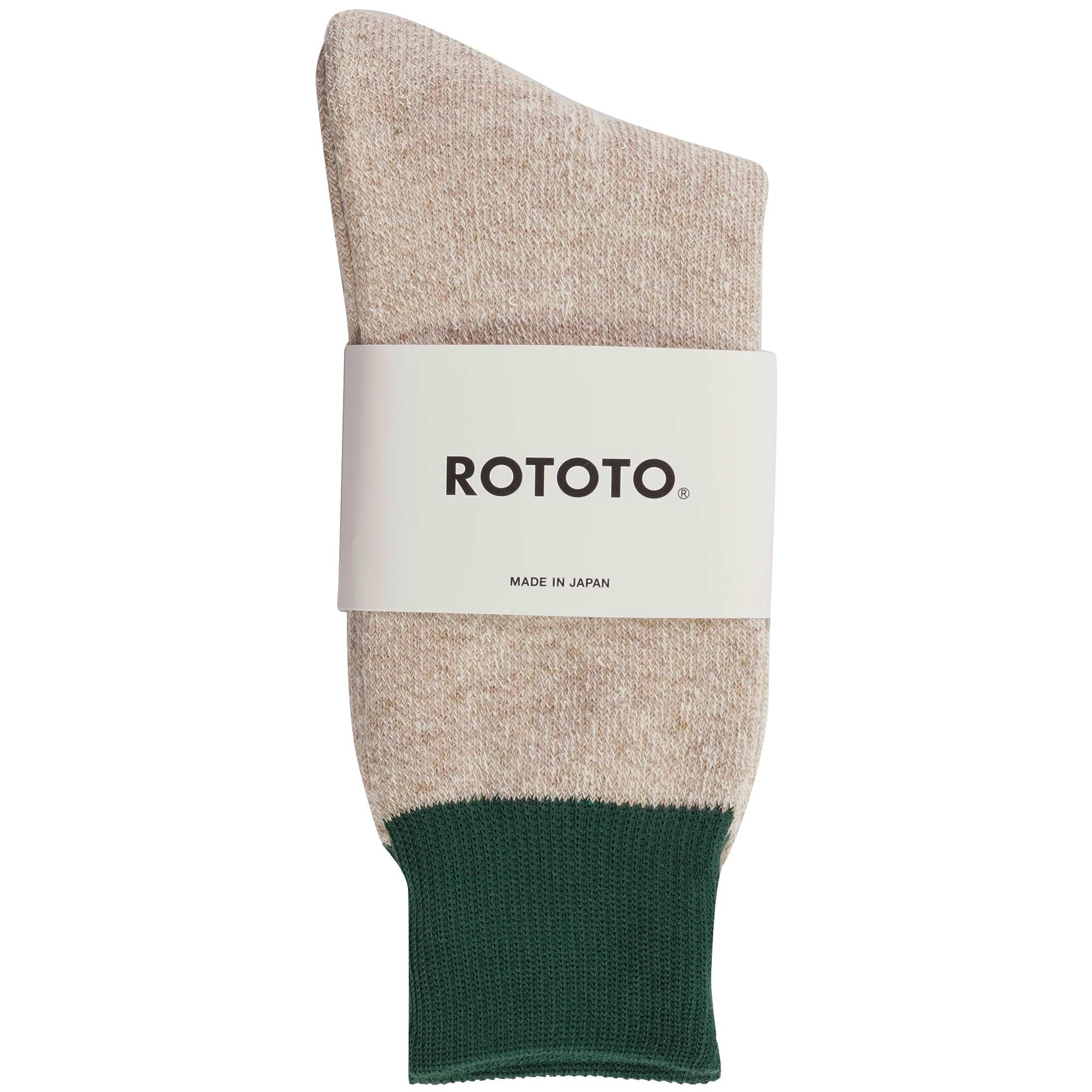 RoToTo Socks Double Face Crew Neck Socks - Beige and Green