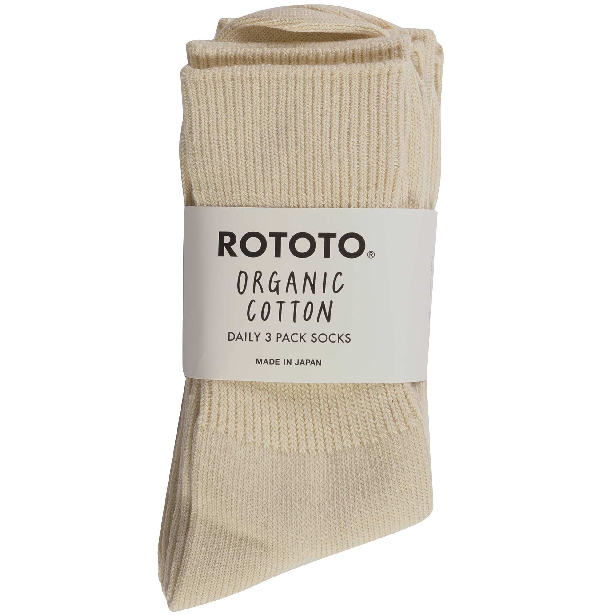 RoToTo Socks Organic Daily 3 Pack Ribbed Crew Socks - Ecru