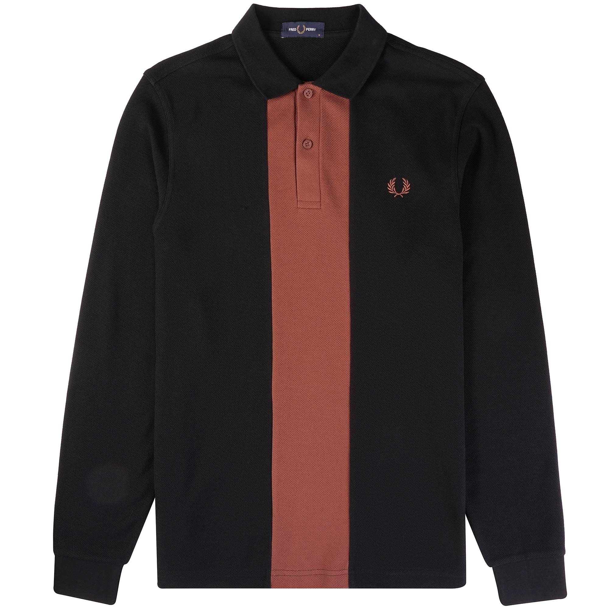 Fred Perry Panelled Long Sleeve Polo Shirt - Black