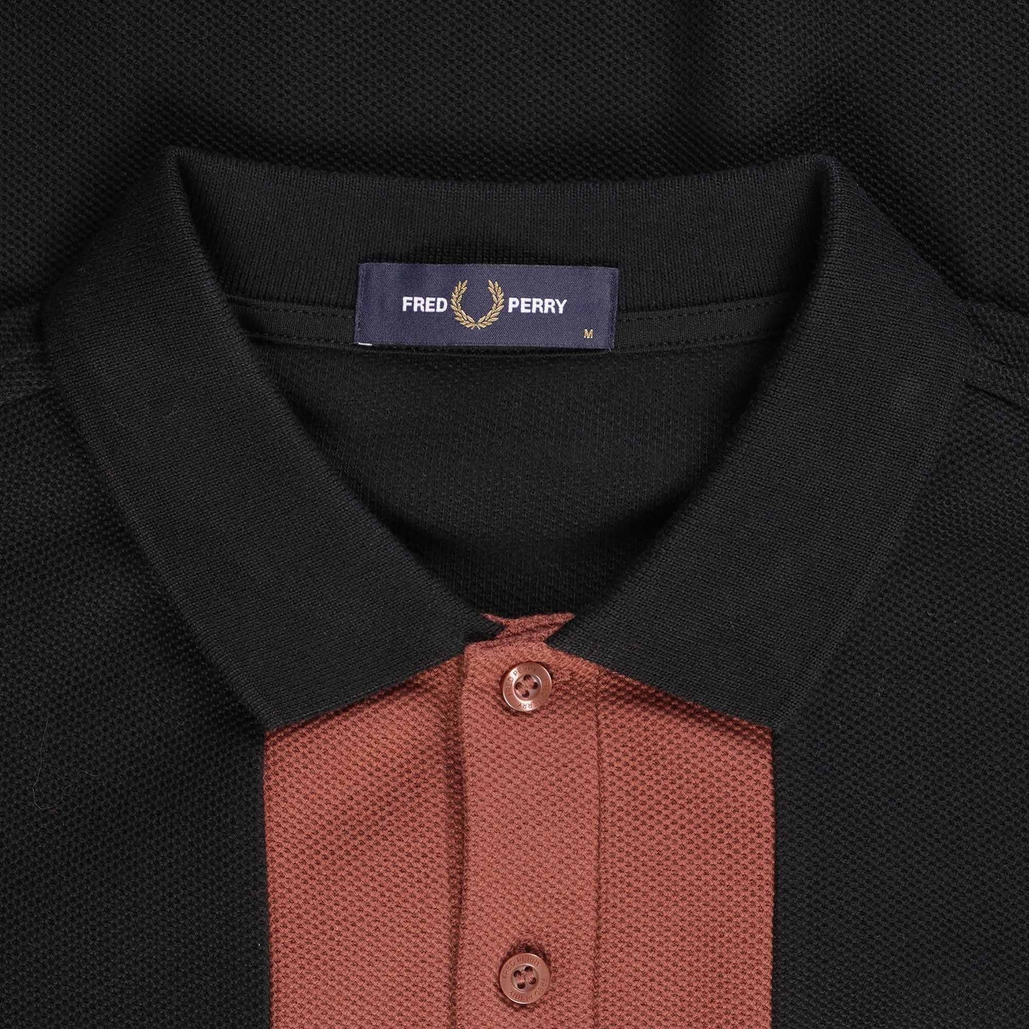 Fred Perry Panelled Long Sleeve Polo Shirt - Black