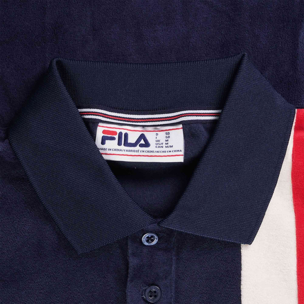 Fila Vintage Terra Colour Blocked Velour Polo - Fila Navy