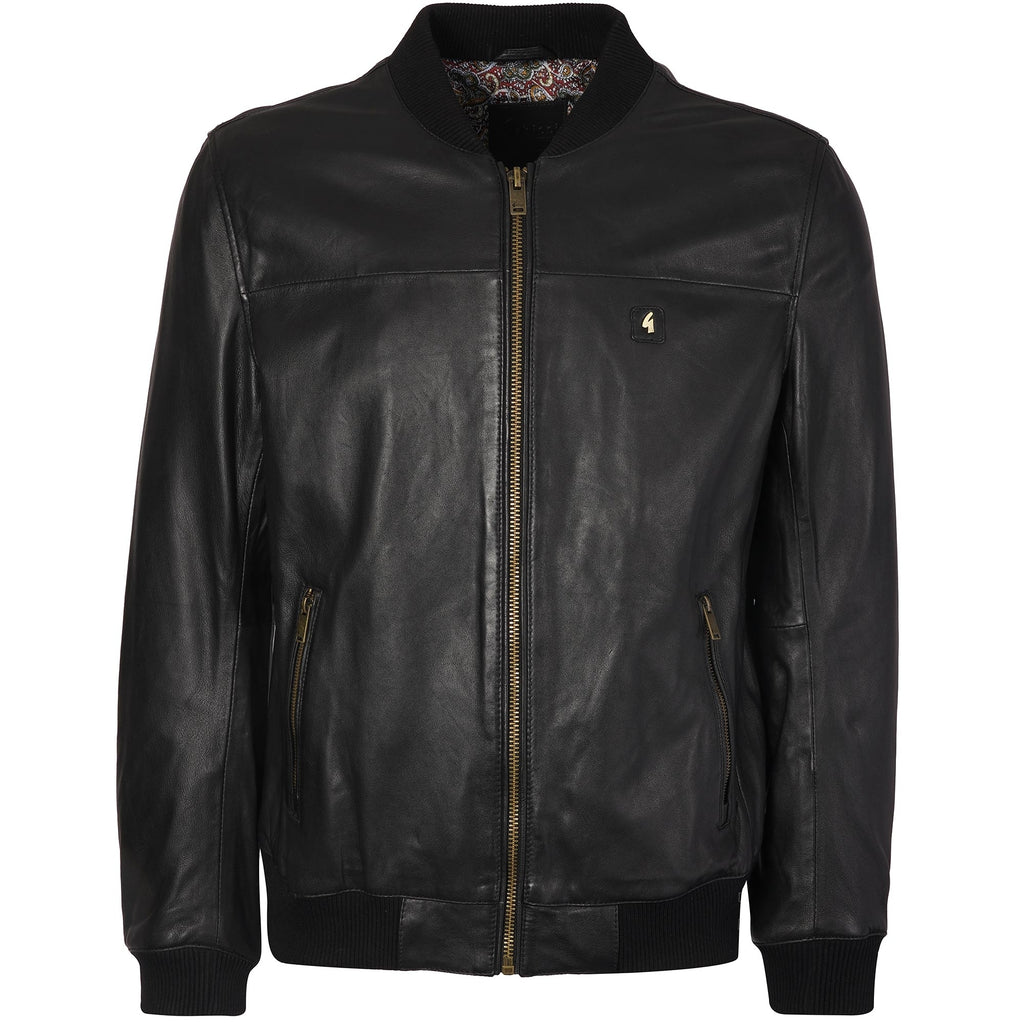 Gabicci Vintage Leather Bomber Jacket - Black