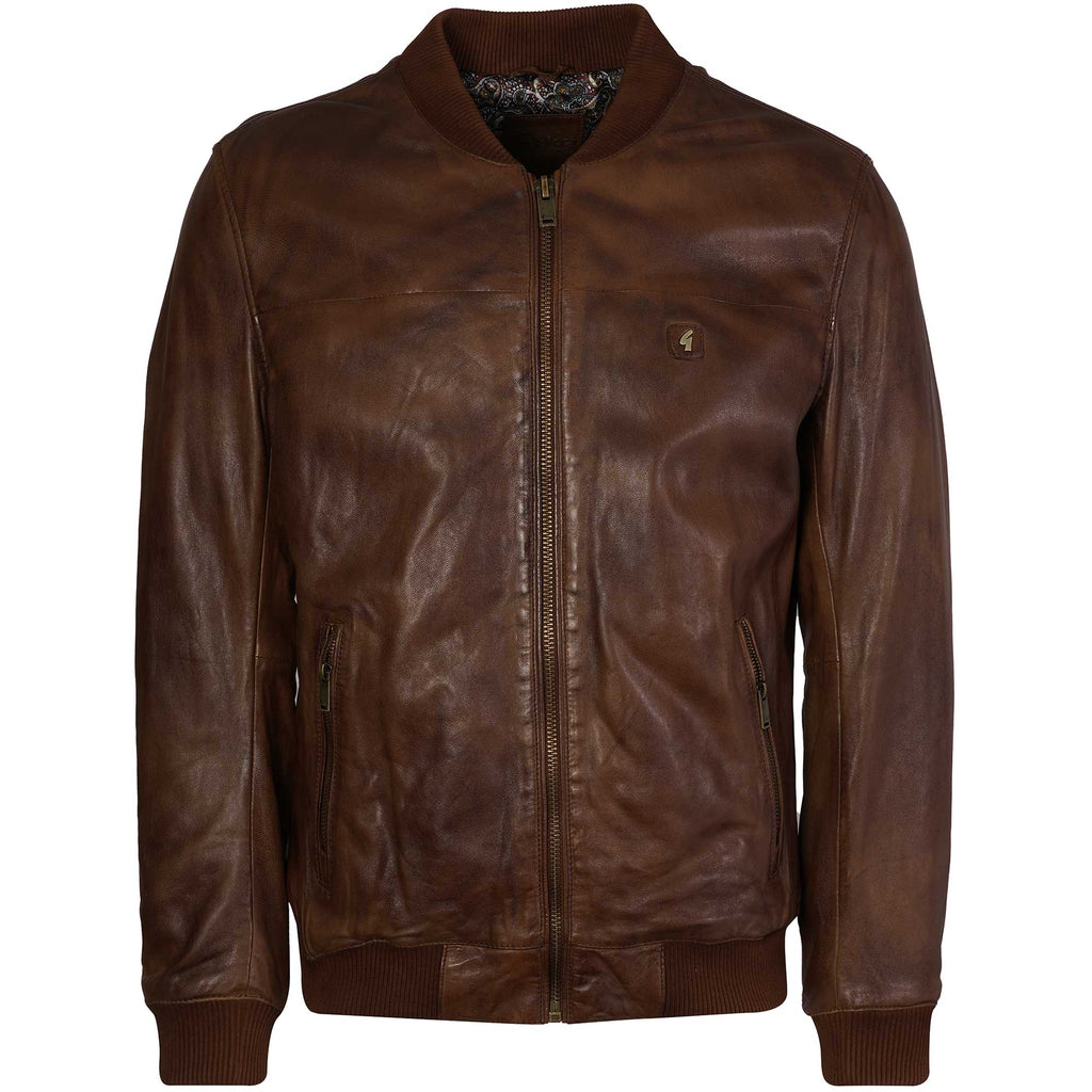 Gabicci Vintage Leather Bomber Jacket - Desert