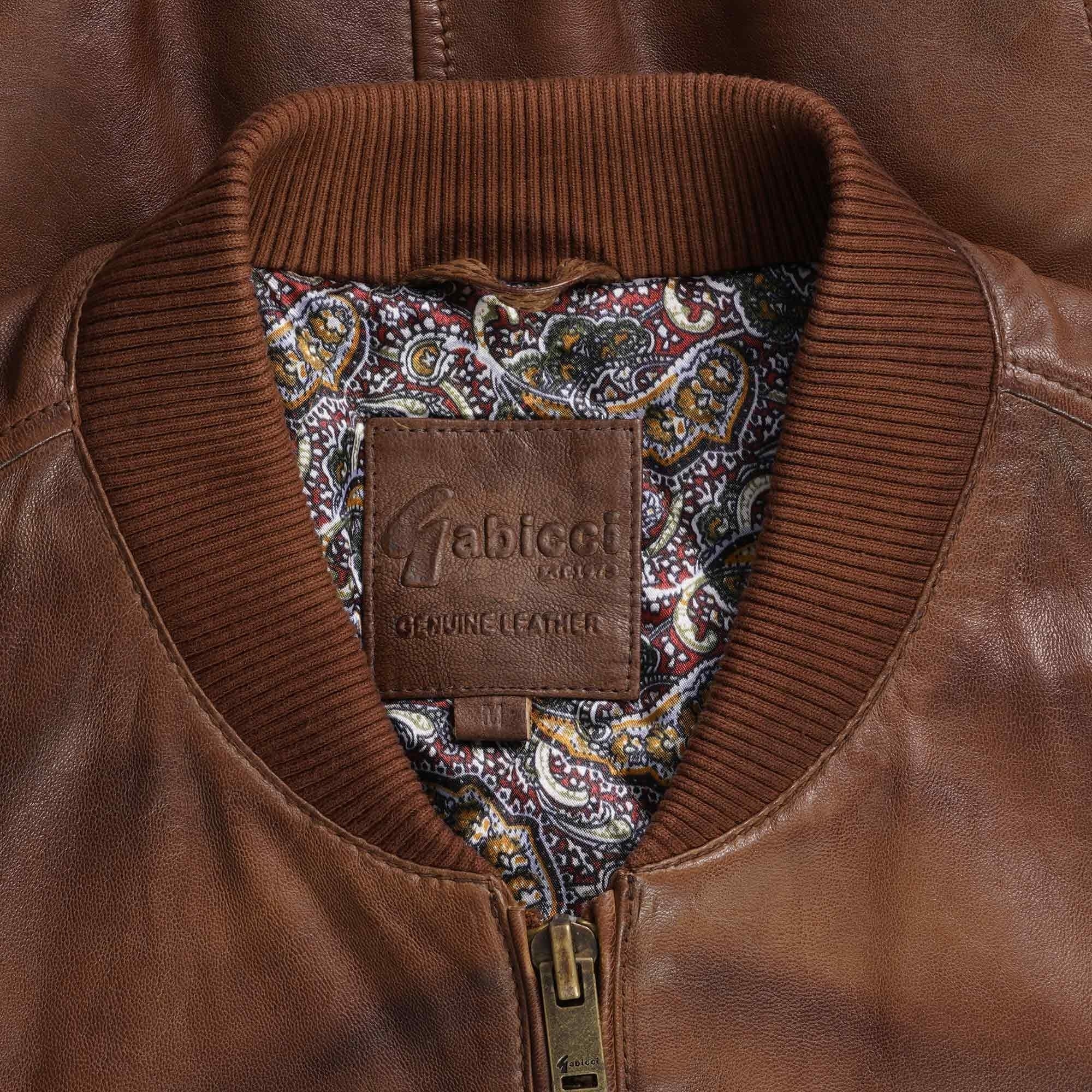 Gabicci Vintage Leather Bomber Jacket - Desert