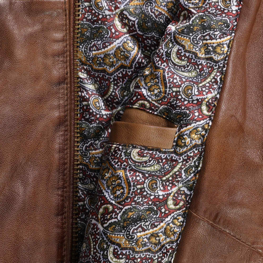 Gabicci Vintage Leather Bomber Jacket - Desert