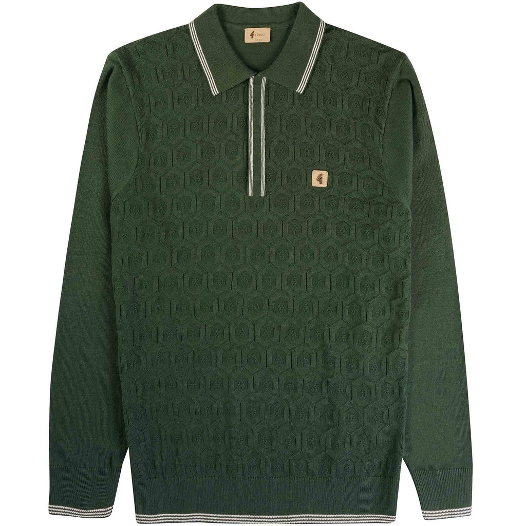 Gabicci Vintage Carlson Tonal Knit Polo Shirt - Forest