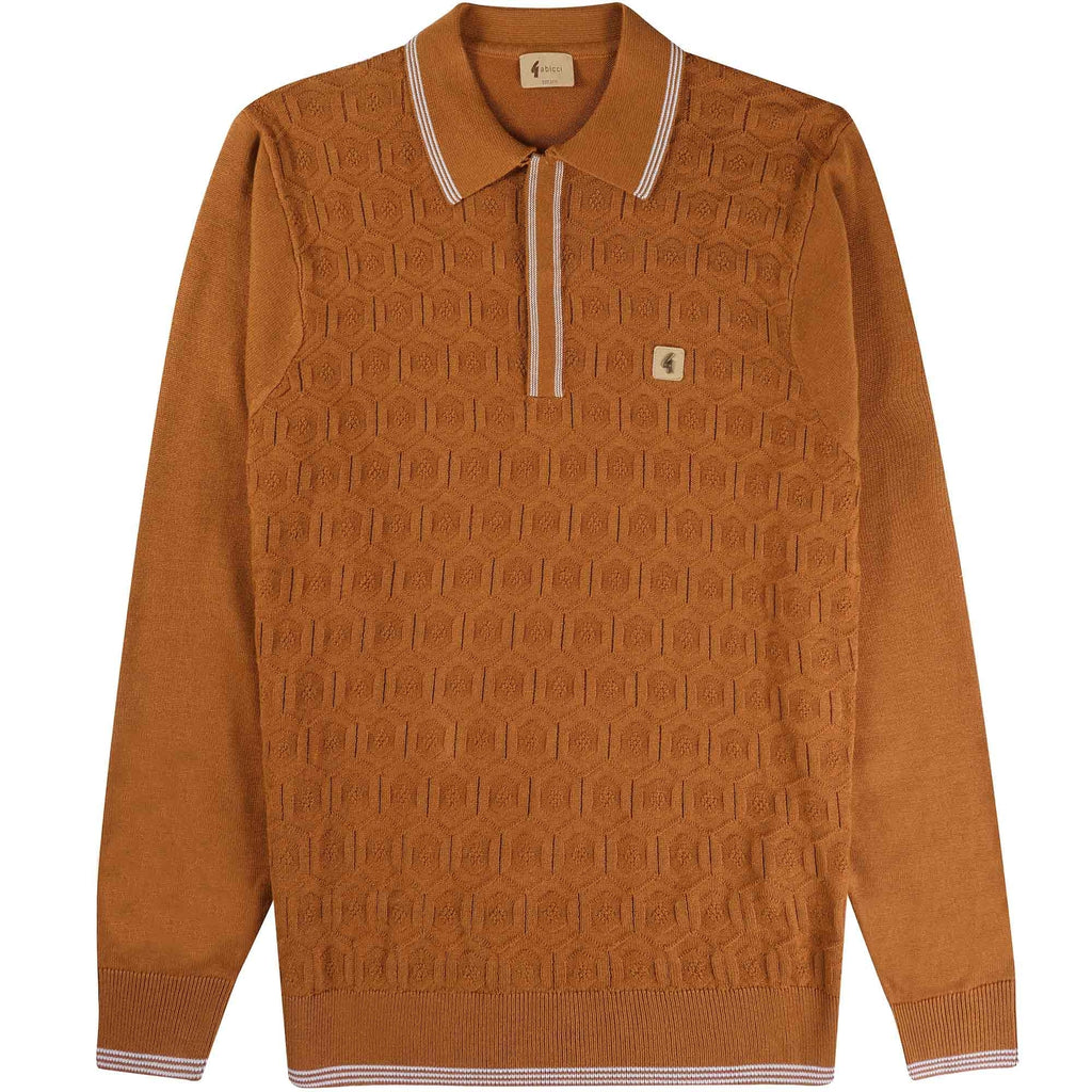 Gabicci Vintage Carlson Tonal Knit Polo Shirt - Toffee