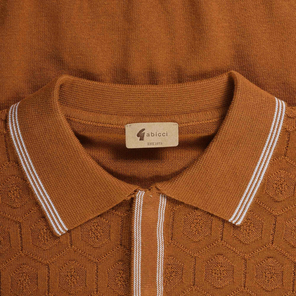 Gabicci Vintage Carlson Tonal Knit Polo Shirt - Toffee