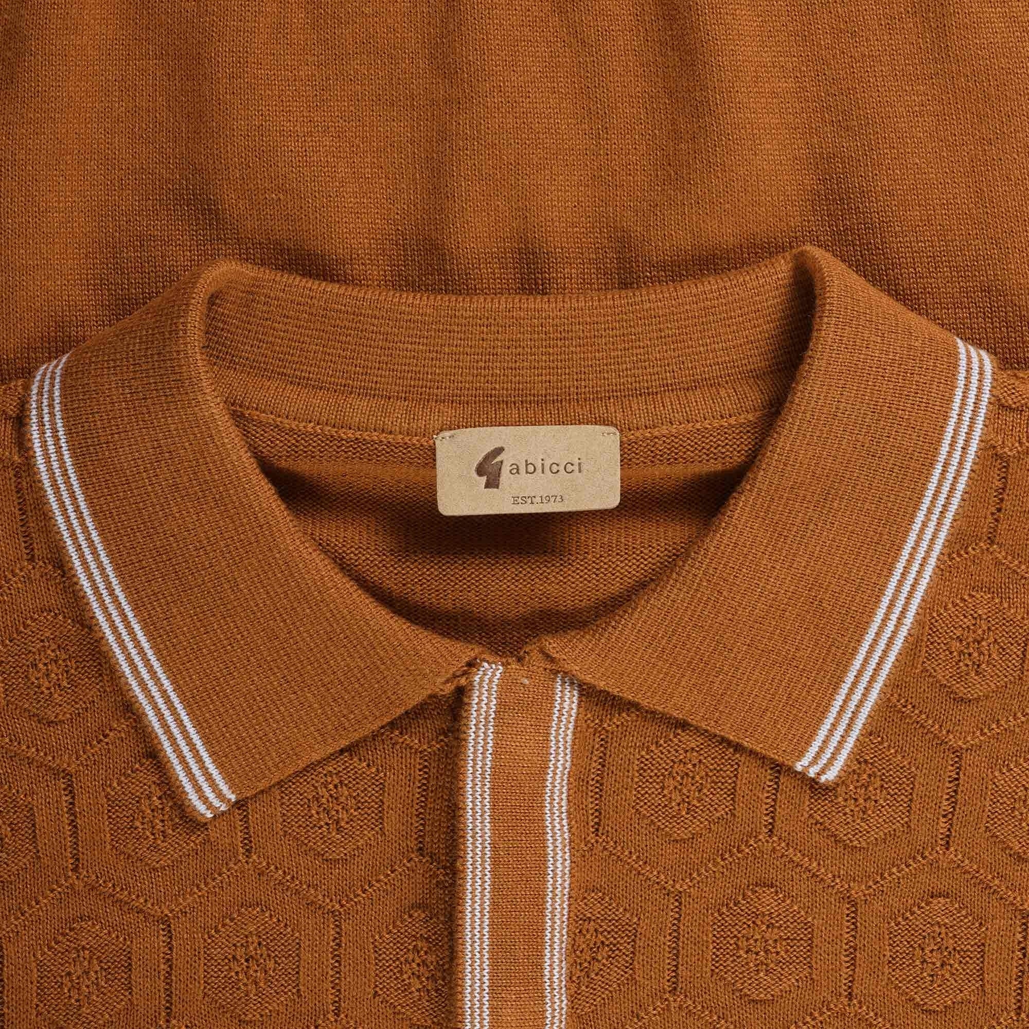 Gabicci Vintage Carlson Tonal Knit Polo Shirt - Toffee
