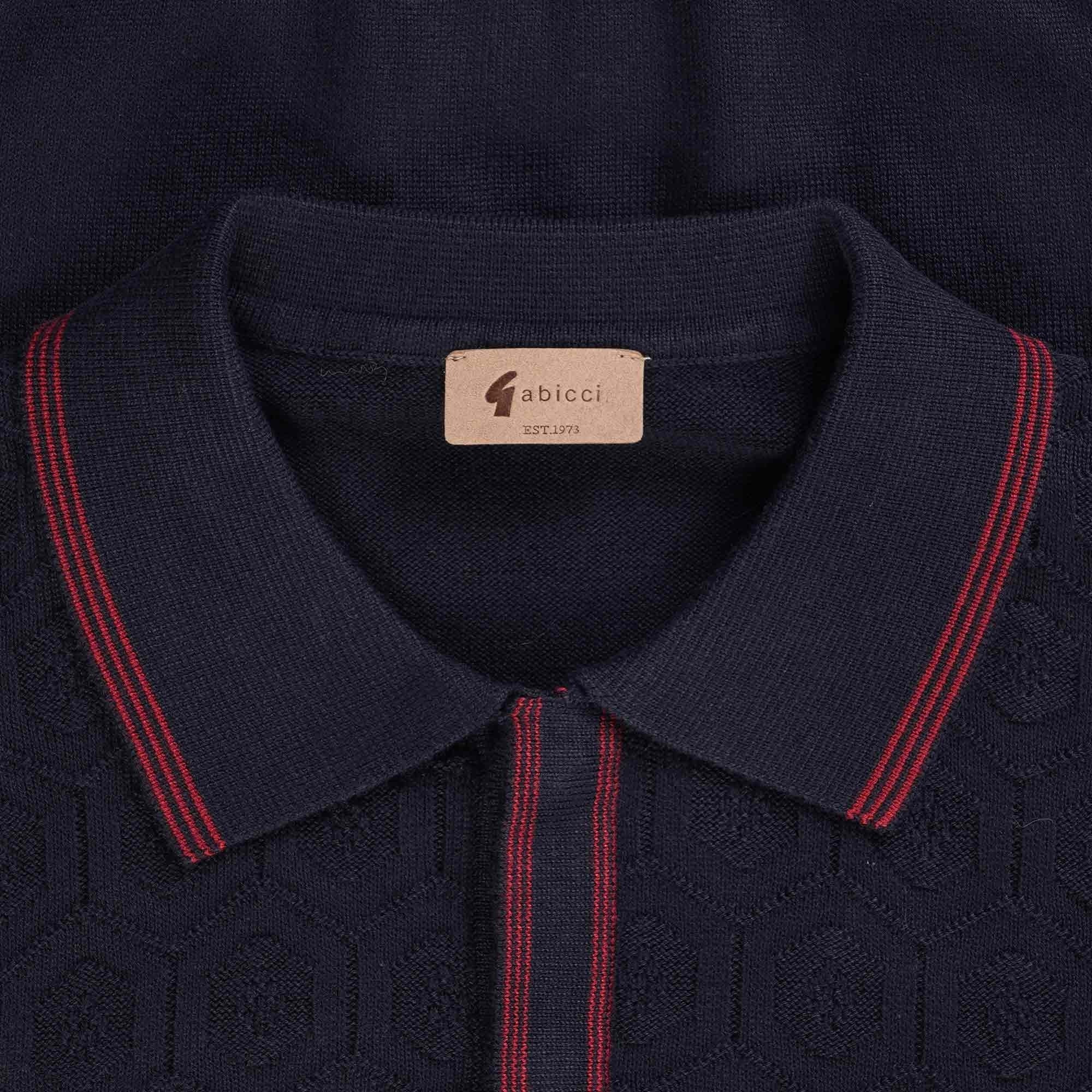 Gabicci Vintage Carlson Tonal Knit Polo Shirt - Navy