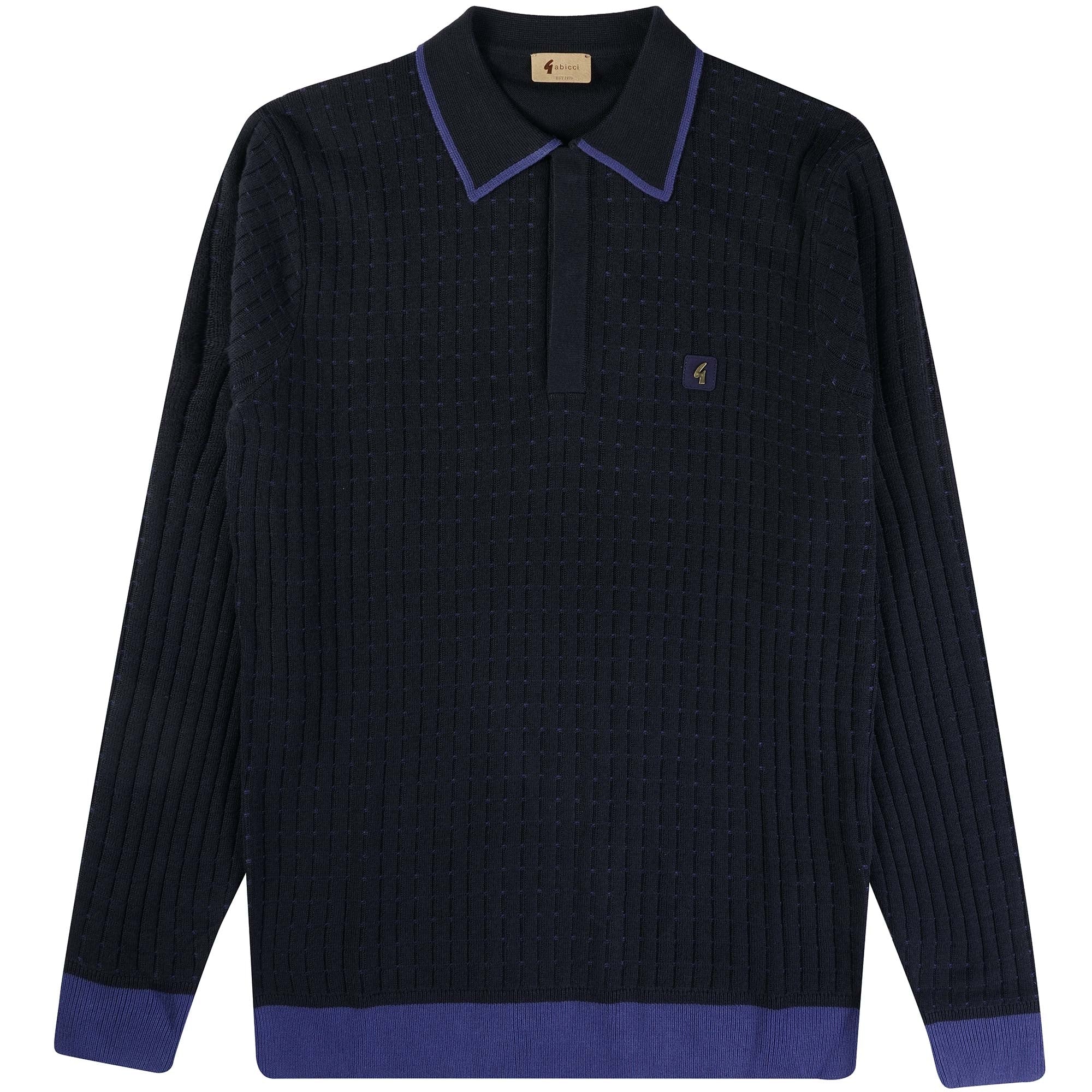 Gabicci Vintage Jura Long Sleeve Polo Shirt - Navy