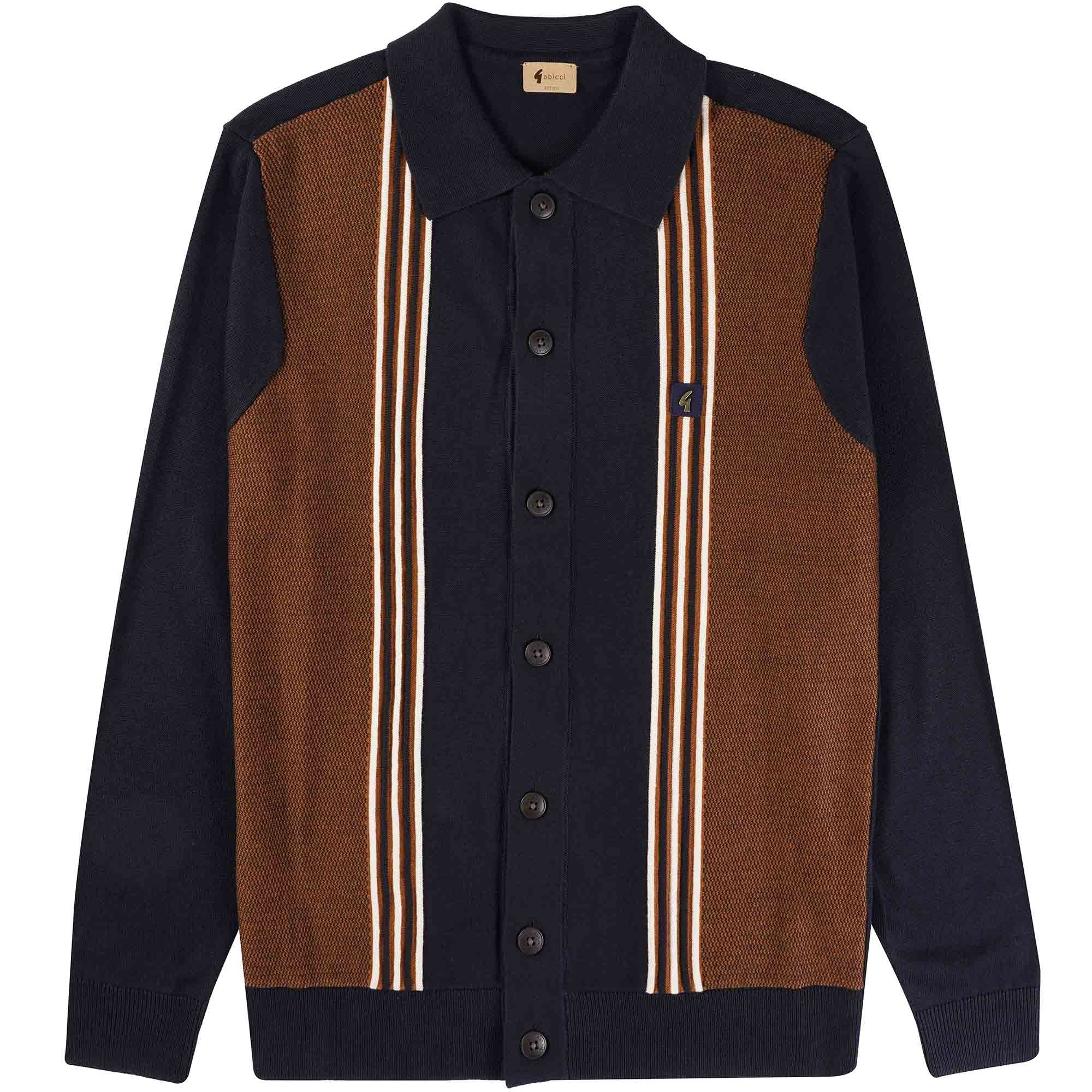 Gabicci Vintage Hanson Long Sleeve Polo Shirt - Navy