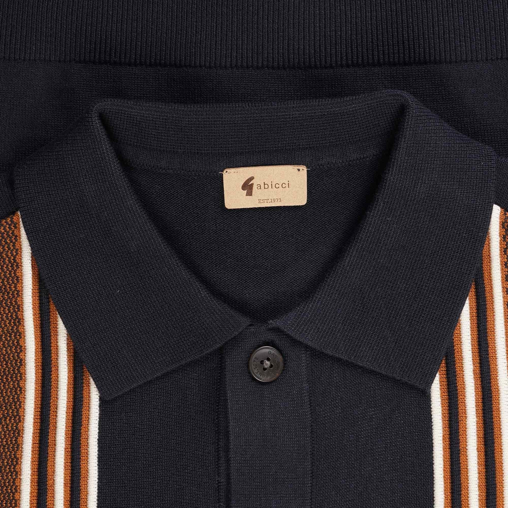 Gabicci Vintage Hanson Long Sleeve Polo Shirt - Navy
