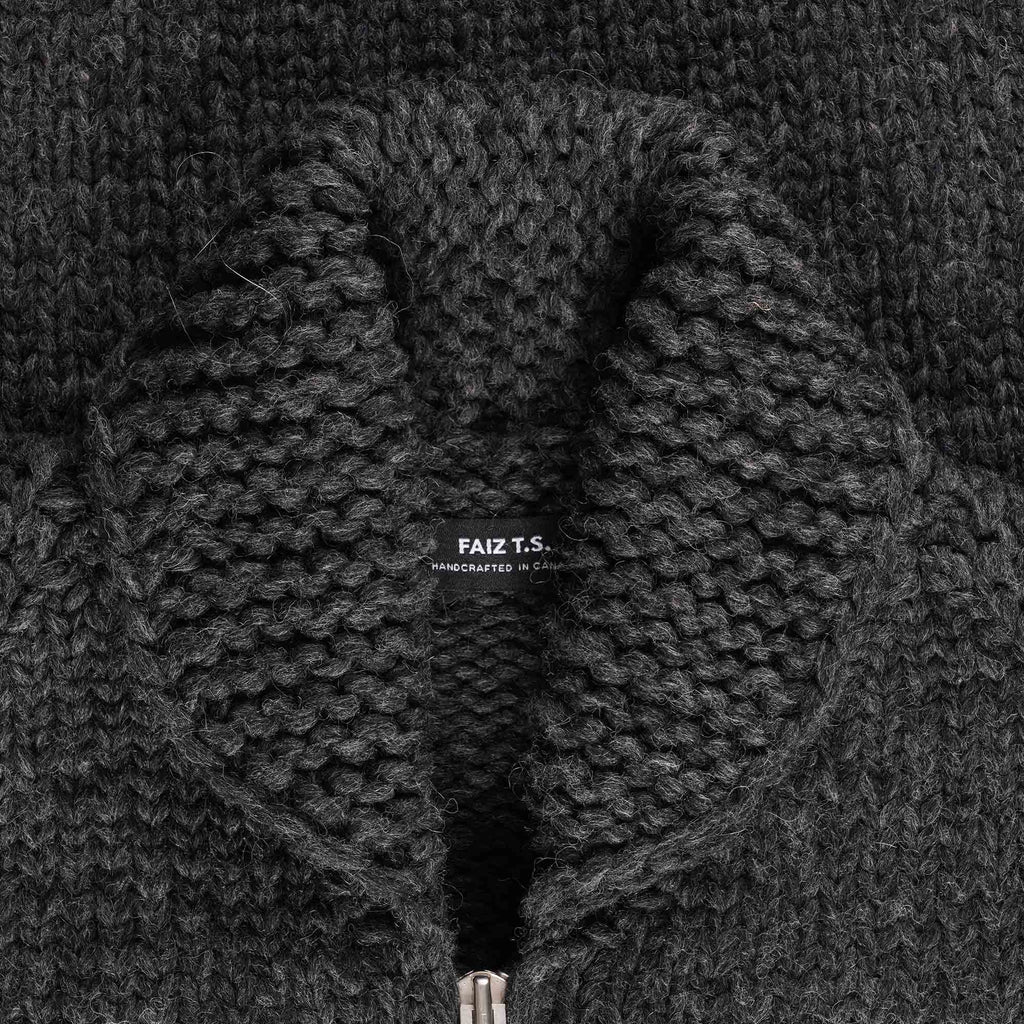Faiz TS Heavy Weight Hand Knitted  Moto Knit Sweater - Charcoal Grey