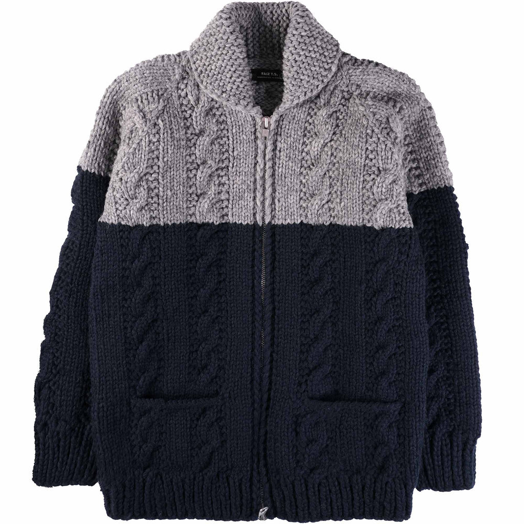 Faiz TS Fisherman Hand Knitted Cardigan - Ink and Grey