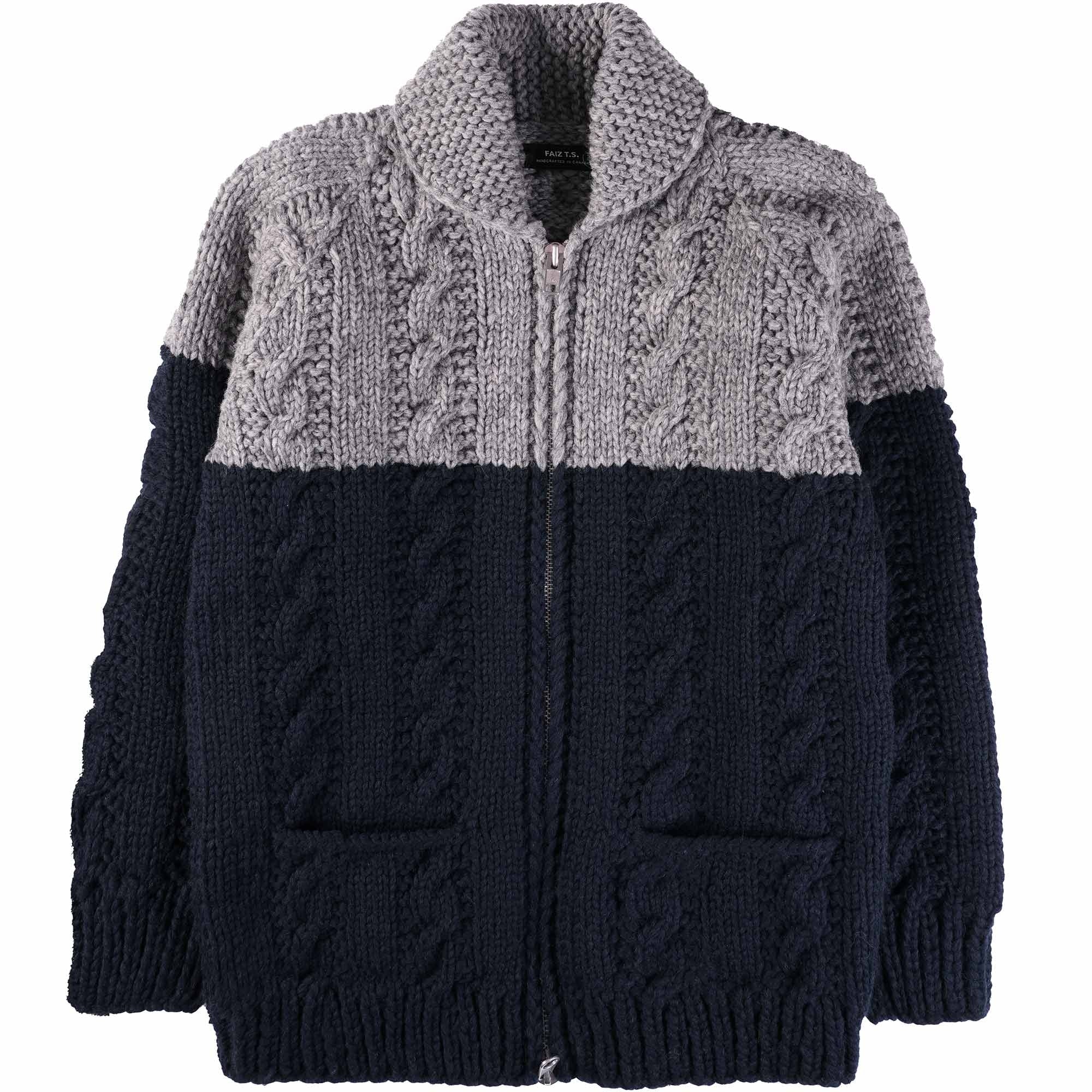 Faiz TS Fisherman Hand Knitted Cardigan - Ink and Grey