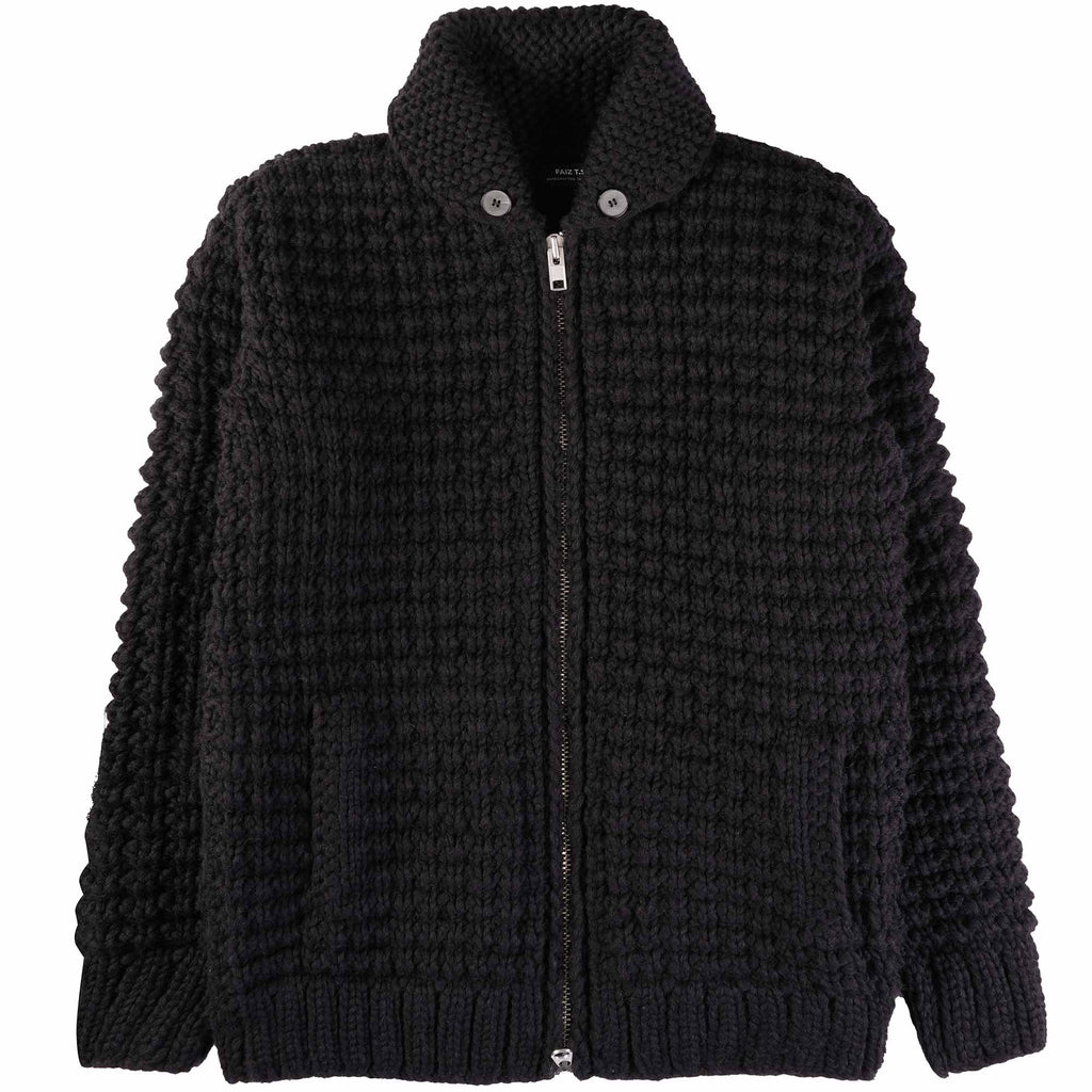 Faiz TS Hand Knitted Waffle Oxford Cowichan - Black