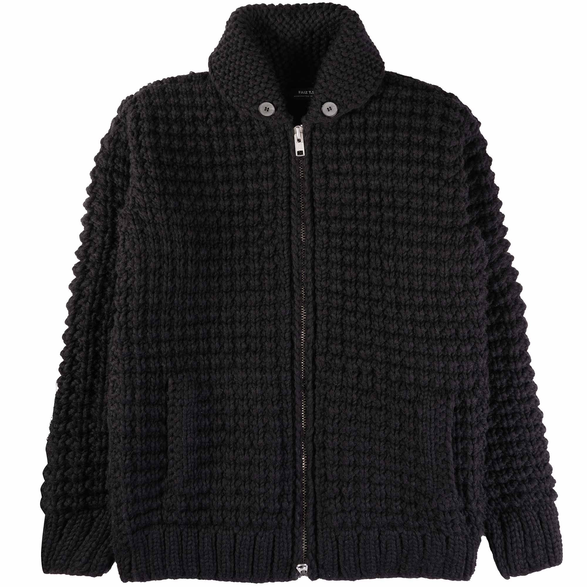 Faiz TS Hand Knitted Waffle Oxford Cowichan - Black