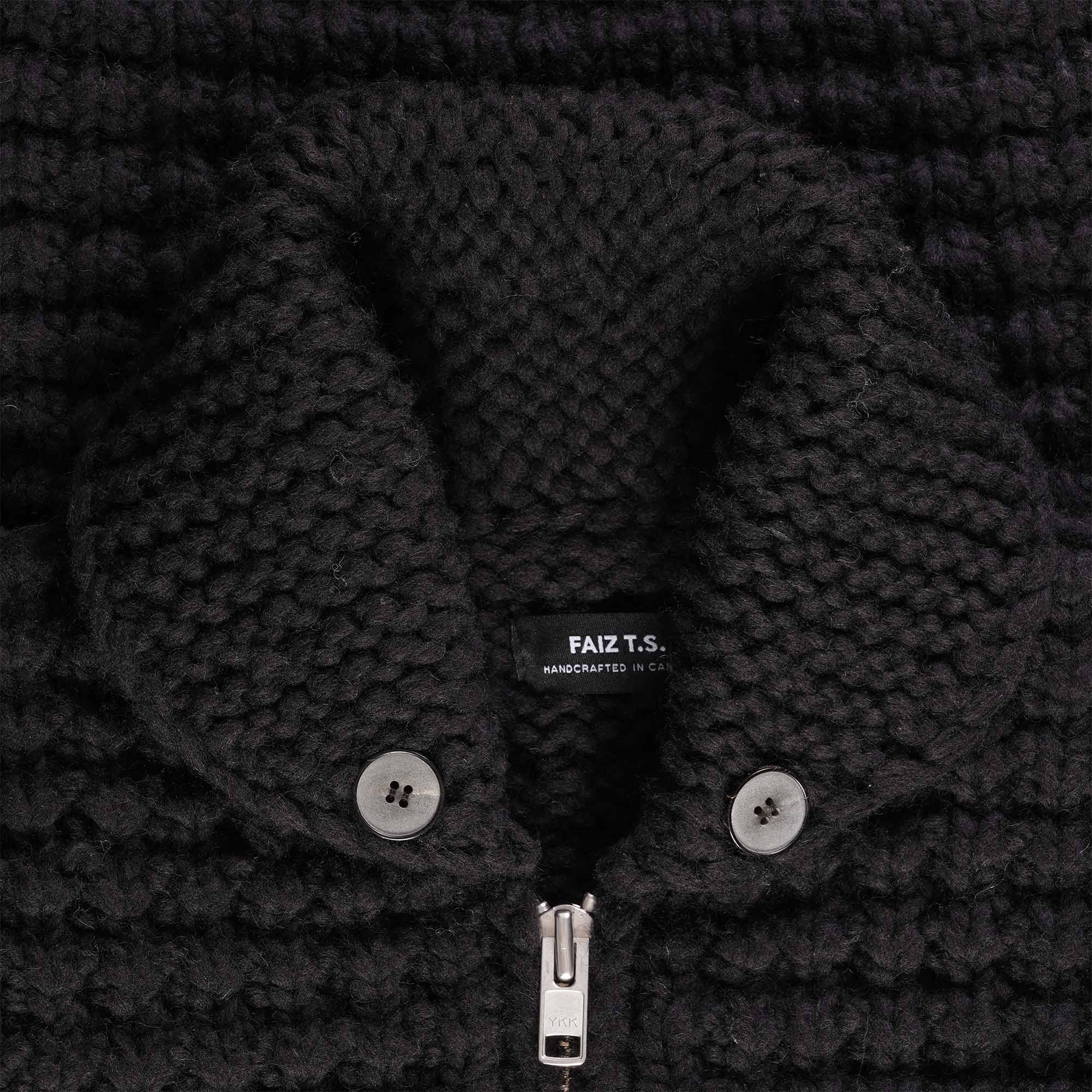 Faiz TS Hand Knitted Waffle Oxford Cowichan - Black