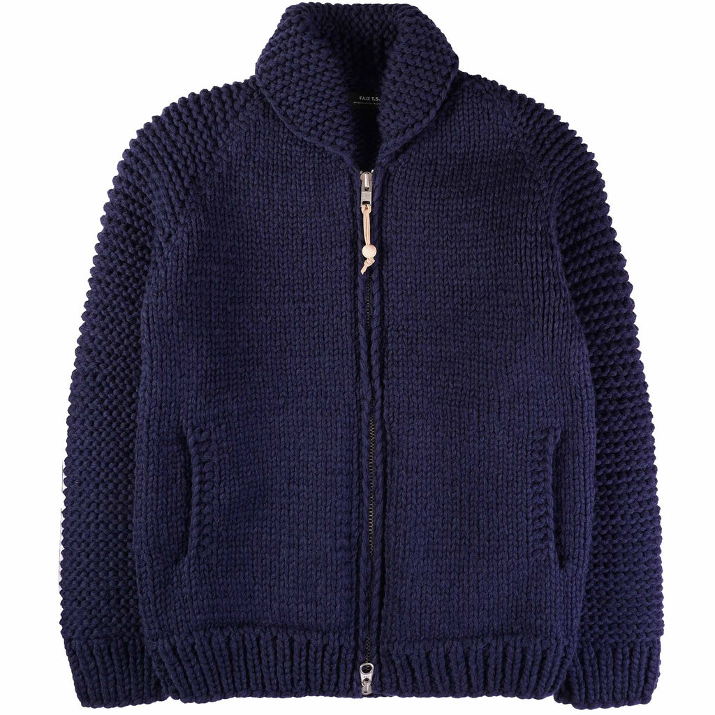 Faiz TS Heavy Weight Hand Knitted Moto Knit Sweater - Navy Blue