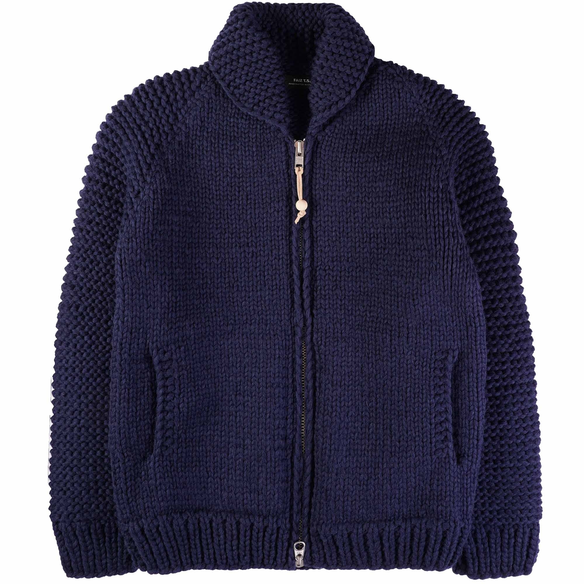 Faiz TS Heavy Weight Hand Knitted Moto Knit Sweater - Navy Blue