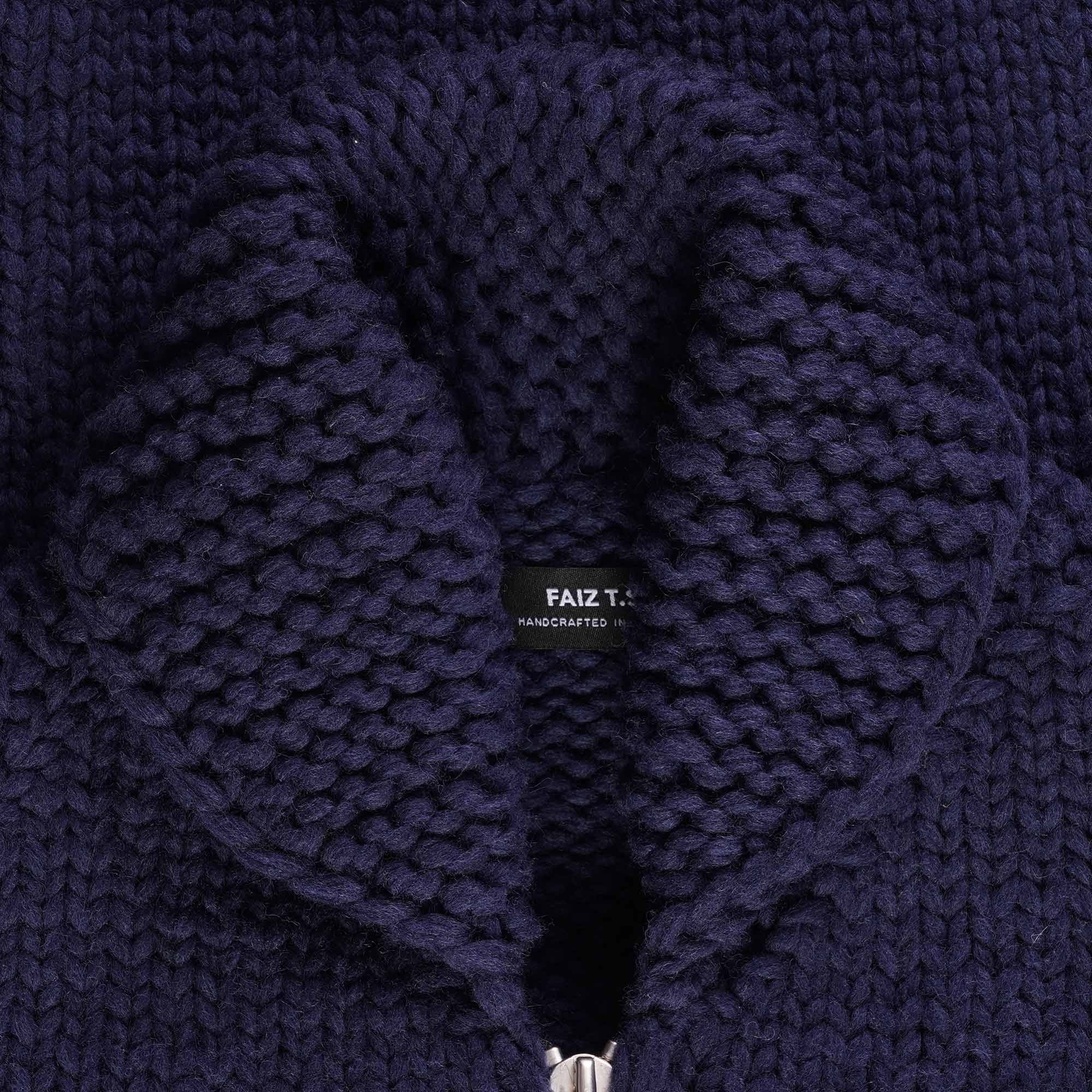 Faiz TS Heavy Weight Hand Knitted Moto Knit Sweater - Navy Blue