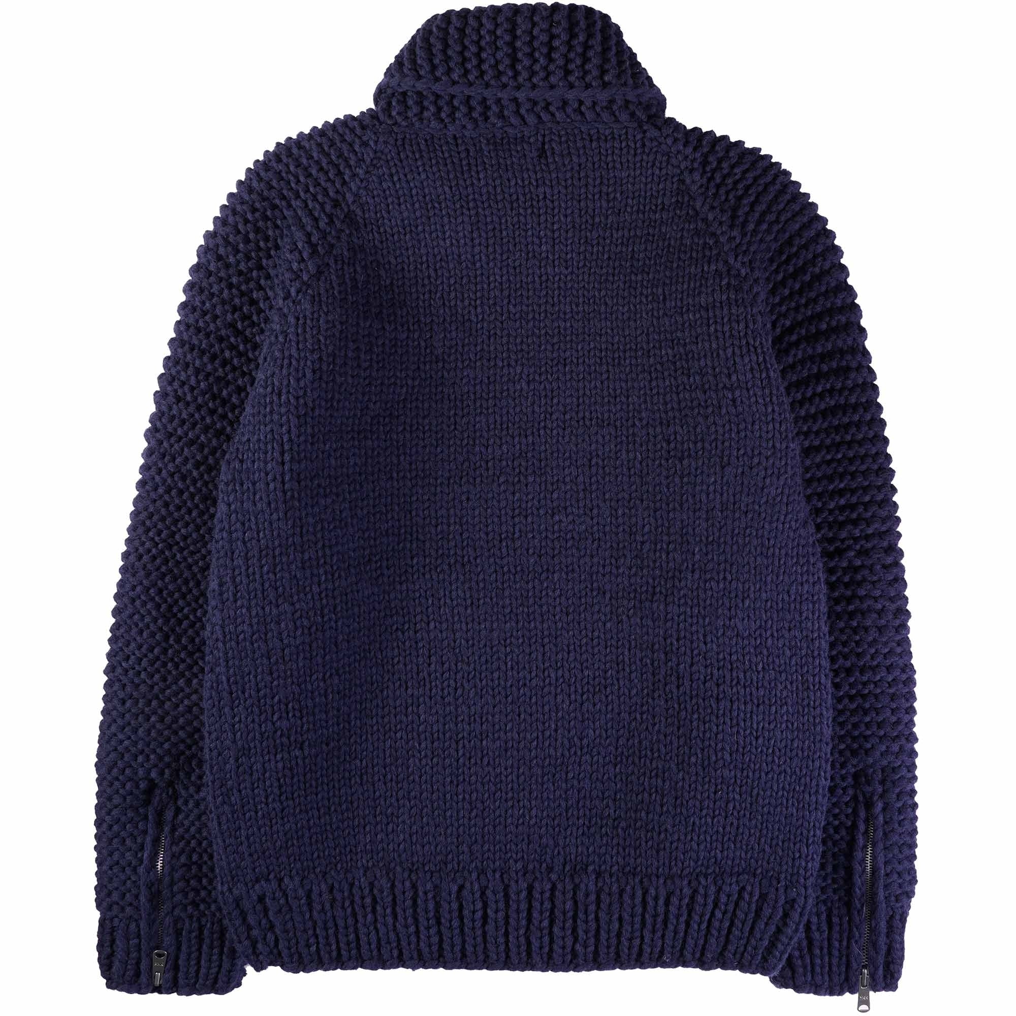 Faiz TS Heavy Weight Hand Knitted Moto Knit Sweater - Navy Blue