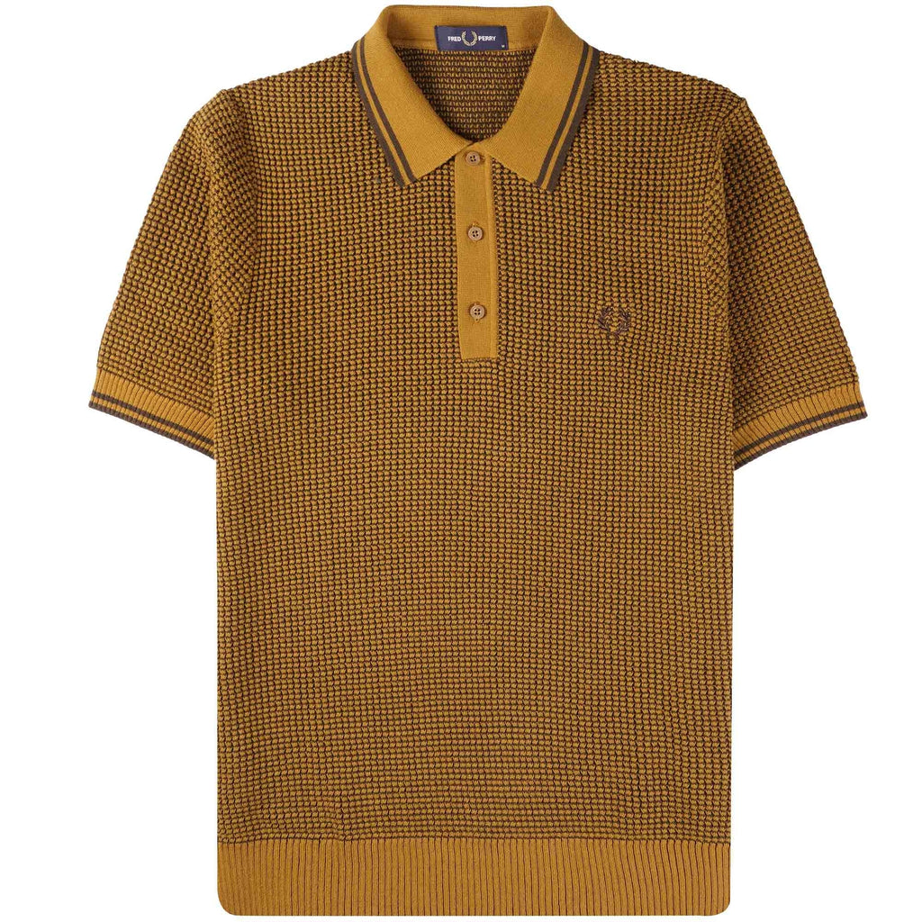 Fred Perry Textured Knitted Polo Shirt - Dark Caramel