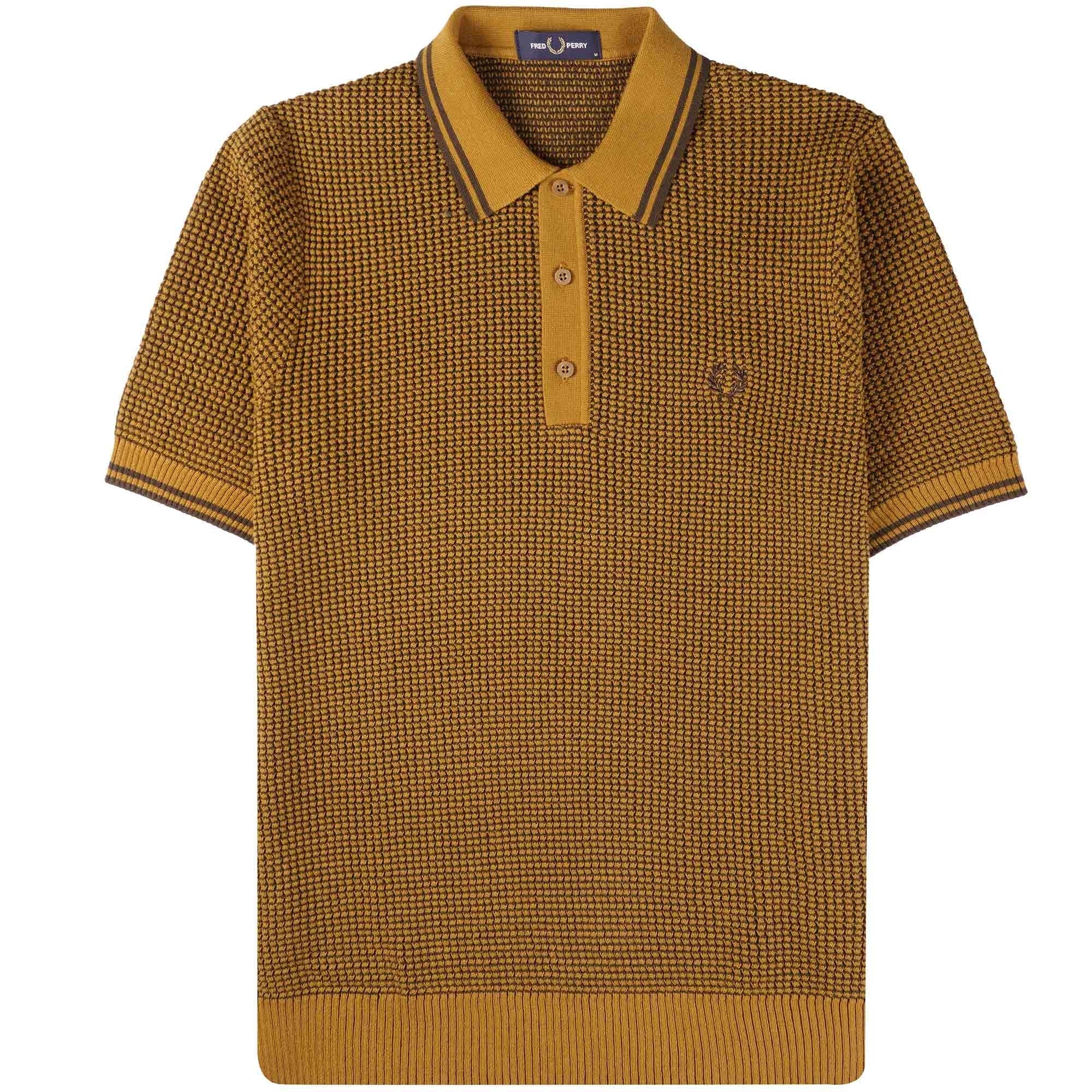 Fred Perry Textured Knitted Polo Shirt - Dark Caramel