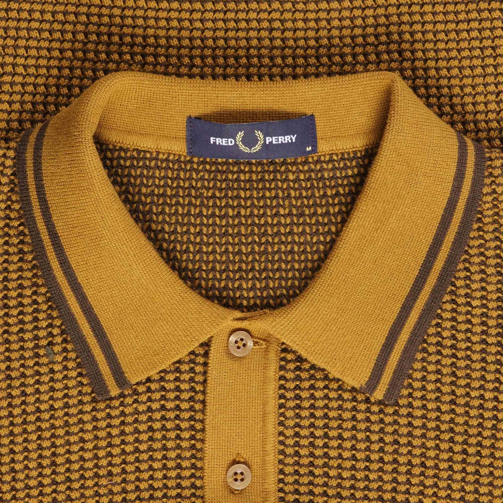 Fred Perry Textured Knitted Polo Shirt - Dark Caramel