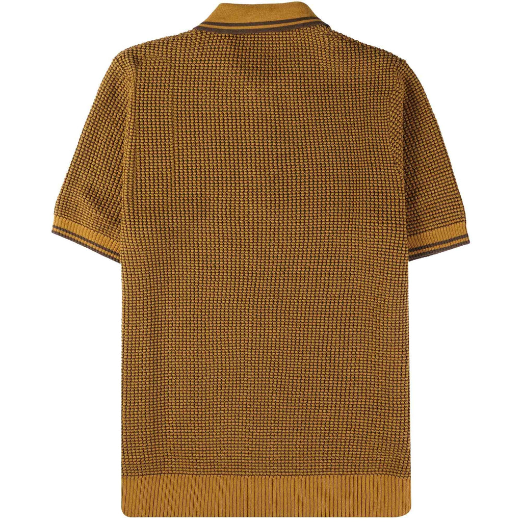 Fred Perry Textured Knitted Polo Shirt - Dark Caramel