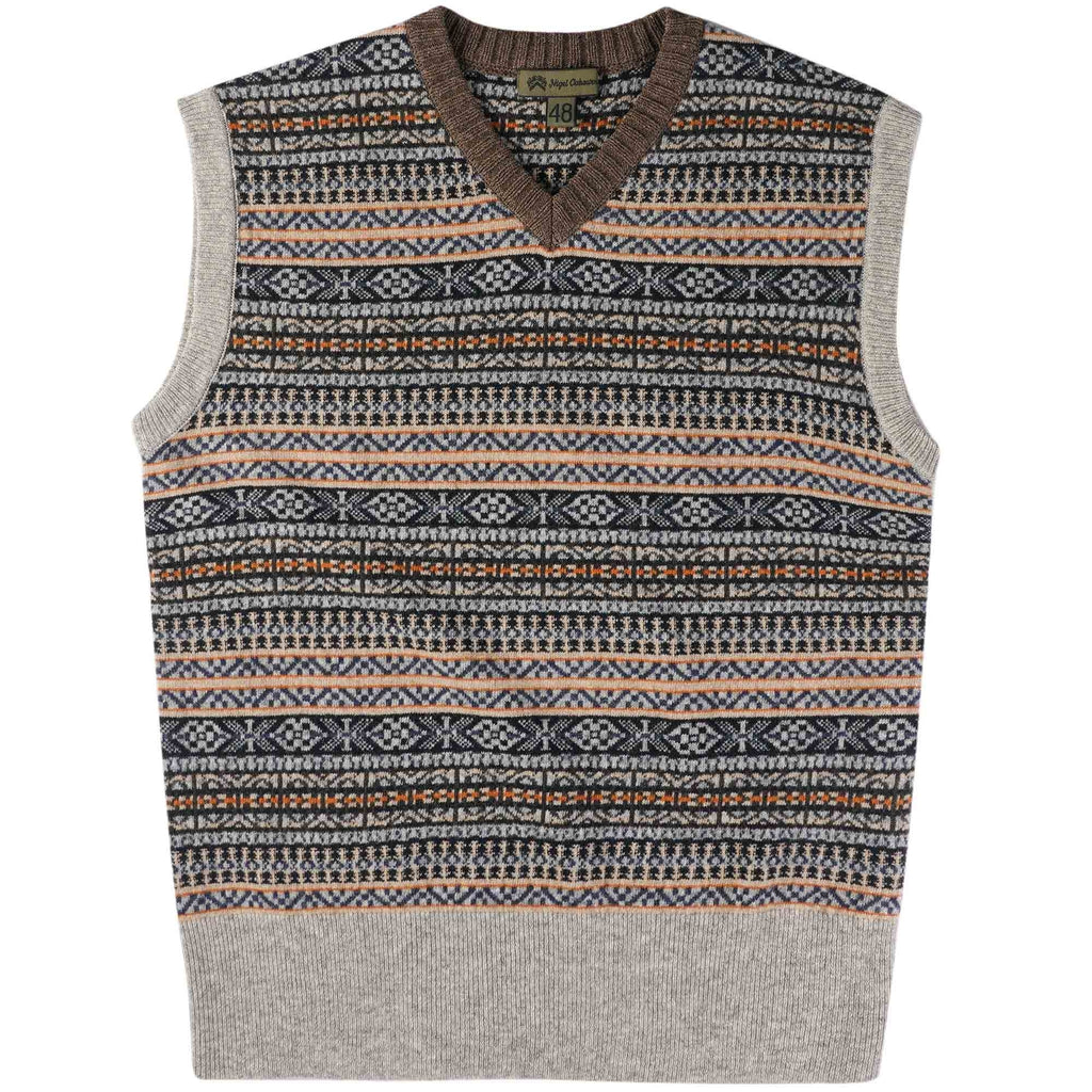 Nigel Cabourn Fairisle Knitted Vest - Grey
