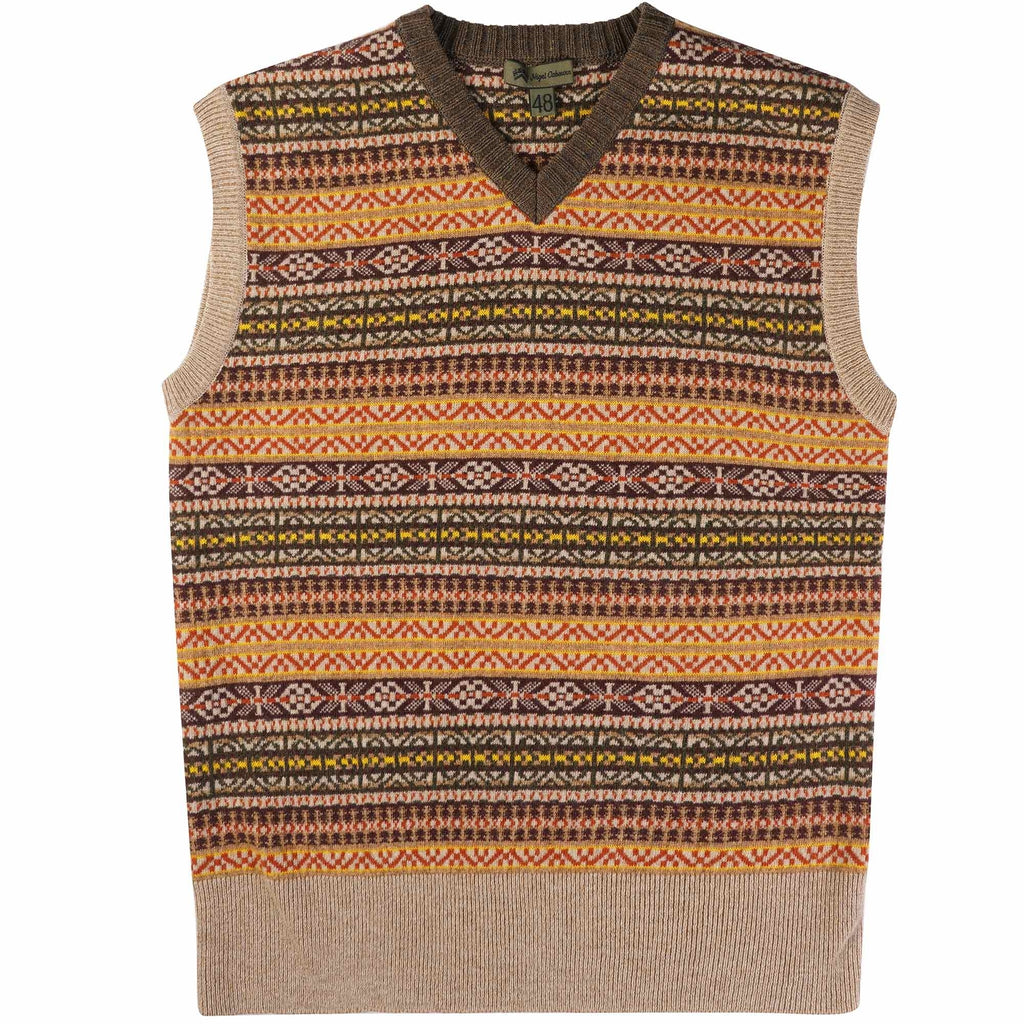 Nigel Cabourn Fairisle Knitted Vest - Brown