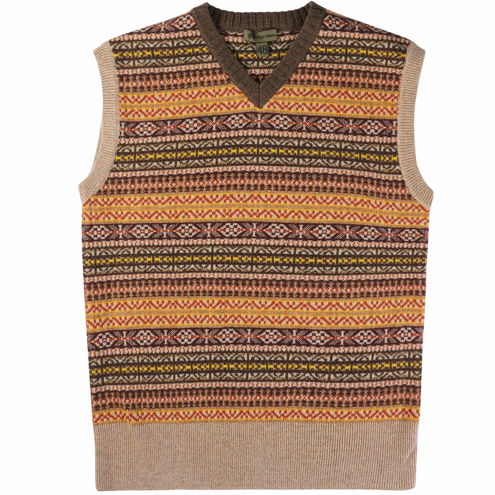 Nigel Cabourn Fairisle Knitted Vest - Brown
