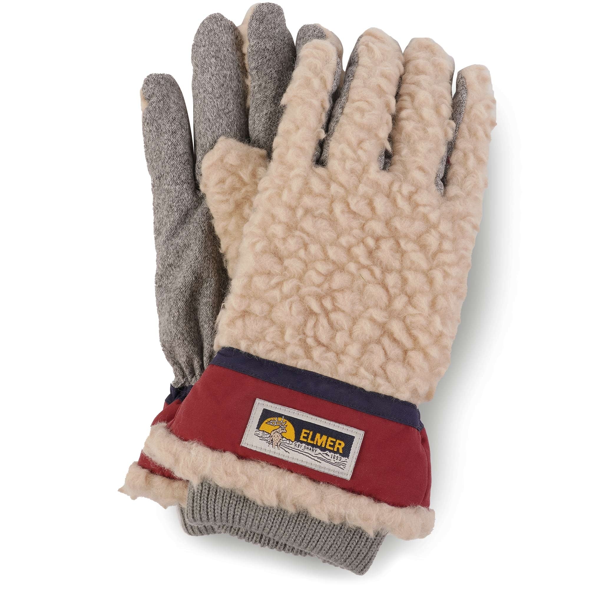 Elmer Gloves Teddy Fleece Gloves - Beige and Wine