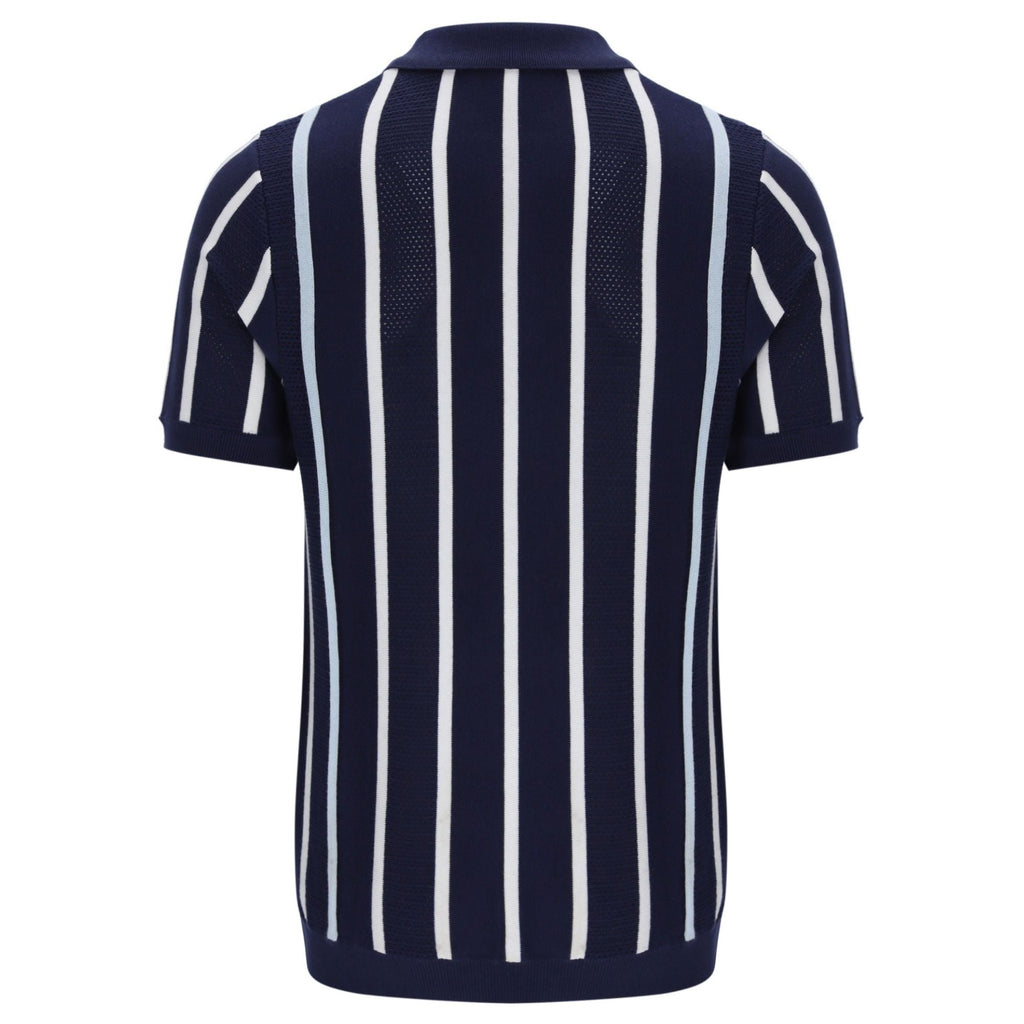 Fila Vintage Giorgio Crochet Patchwork Knitted Polo Shirt - Fila Navy