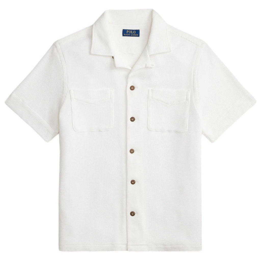 Polo Ralph Lauren Waffle Knit Camp Collar Shirt - White