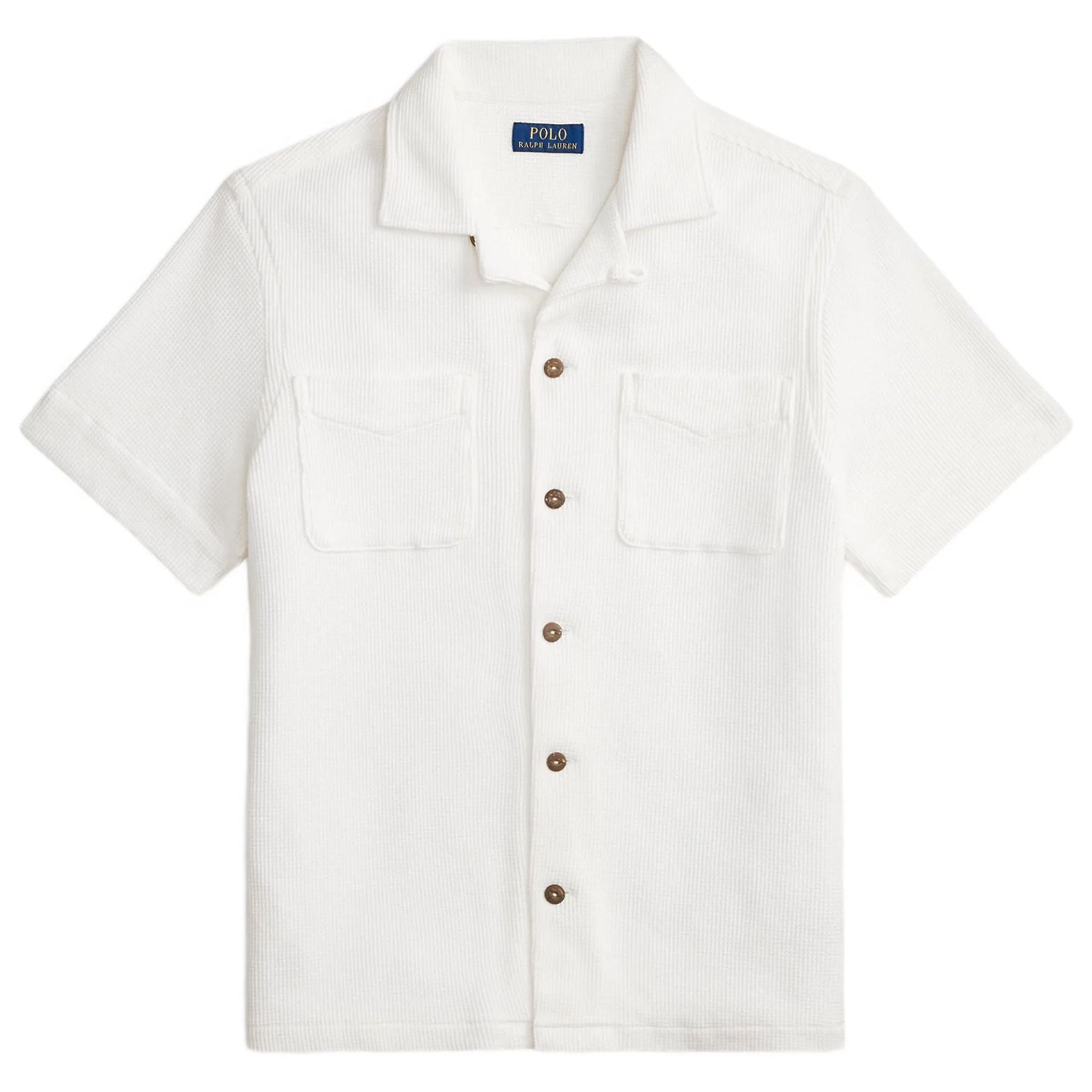 Waffle Knit Camp Collar Shirt - White